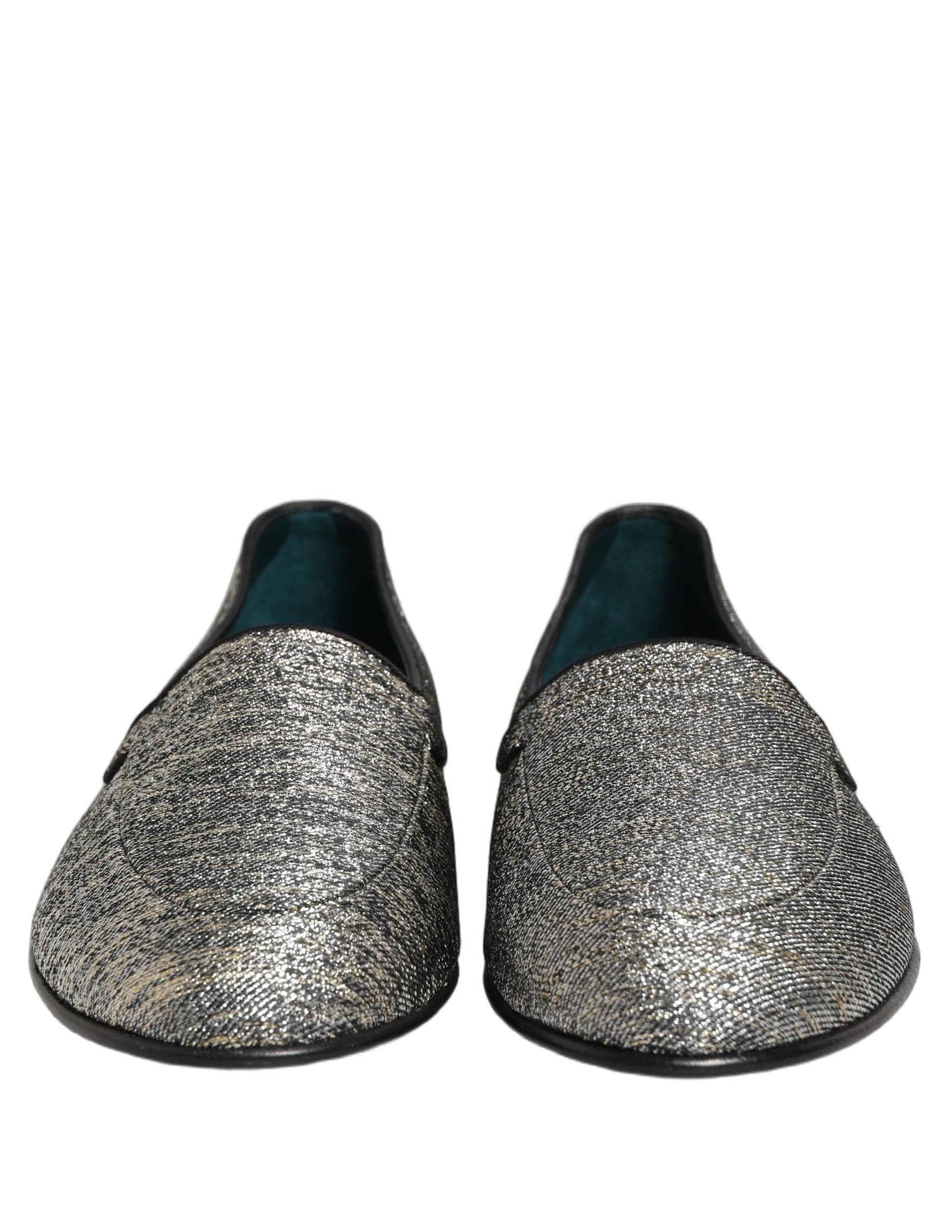 Dolce & Gabbana Gray Glitter Lurex DG Logo Dress Loafers Shoes - 2