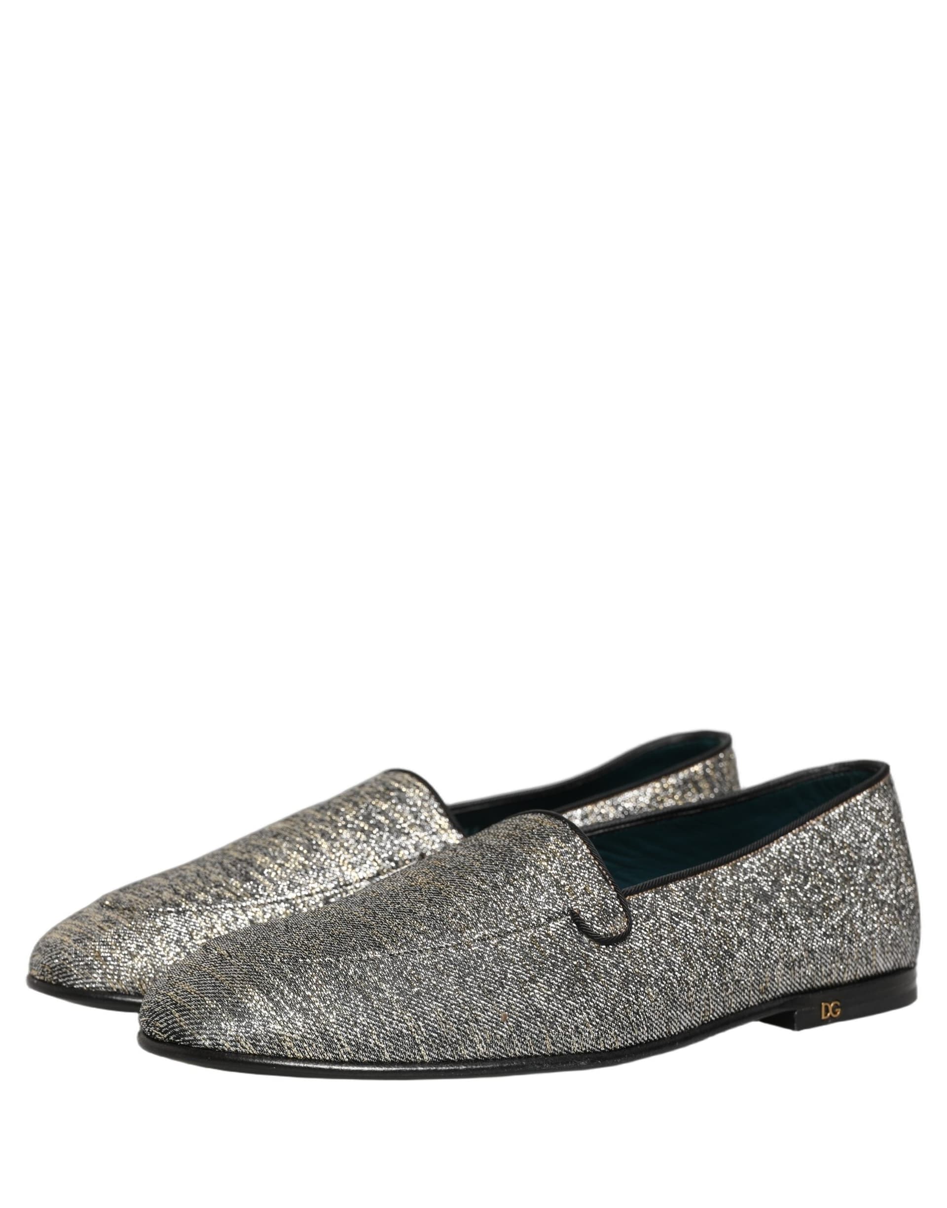 Dolce & Gabbana Gray Glitter Lurex DG Logo Dress Loafers Shoes - 4