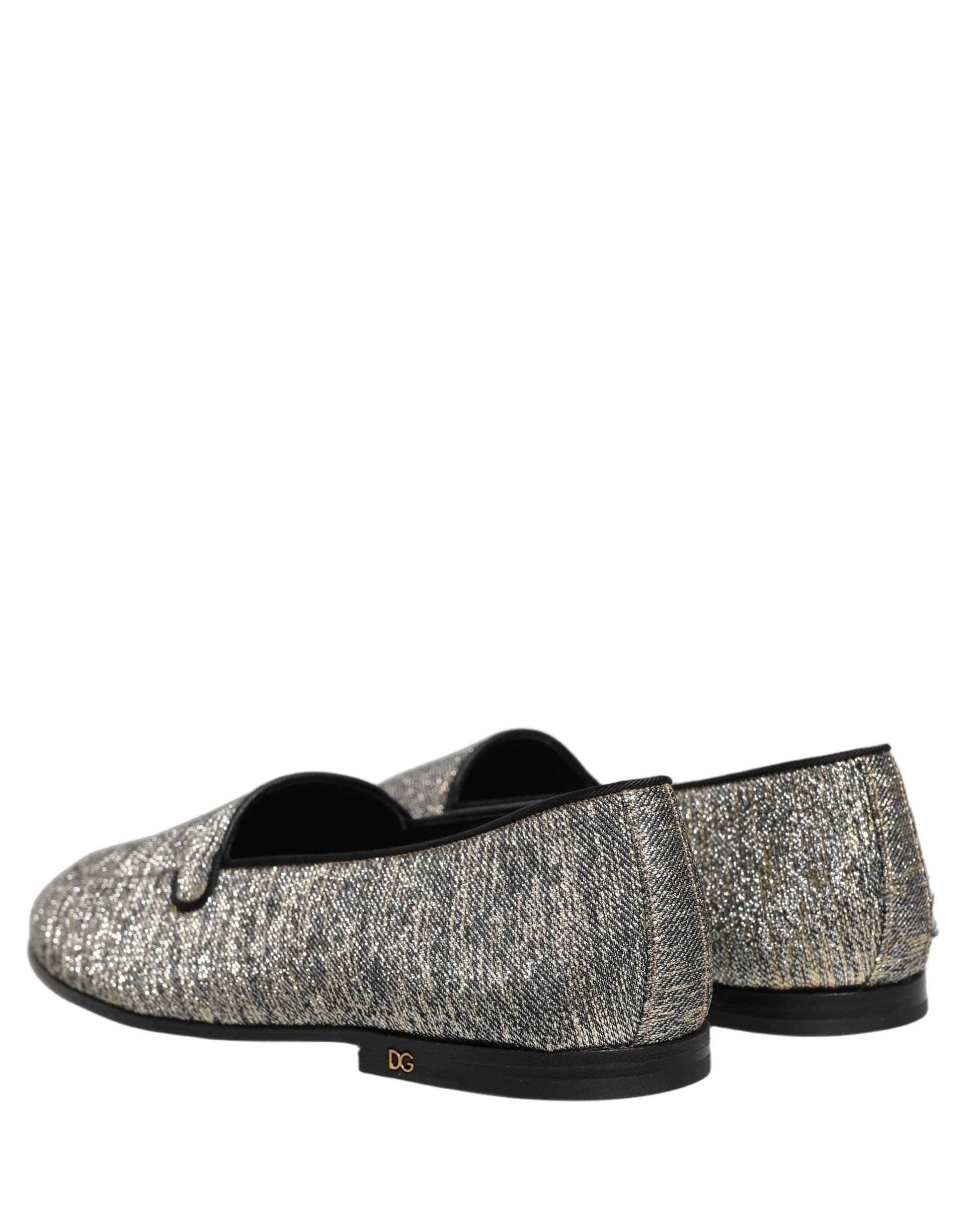 Dolce & Gabbana Gray Glitter Lurex DG Logo Dress Loafers Shoes - 5