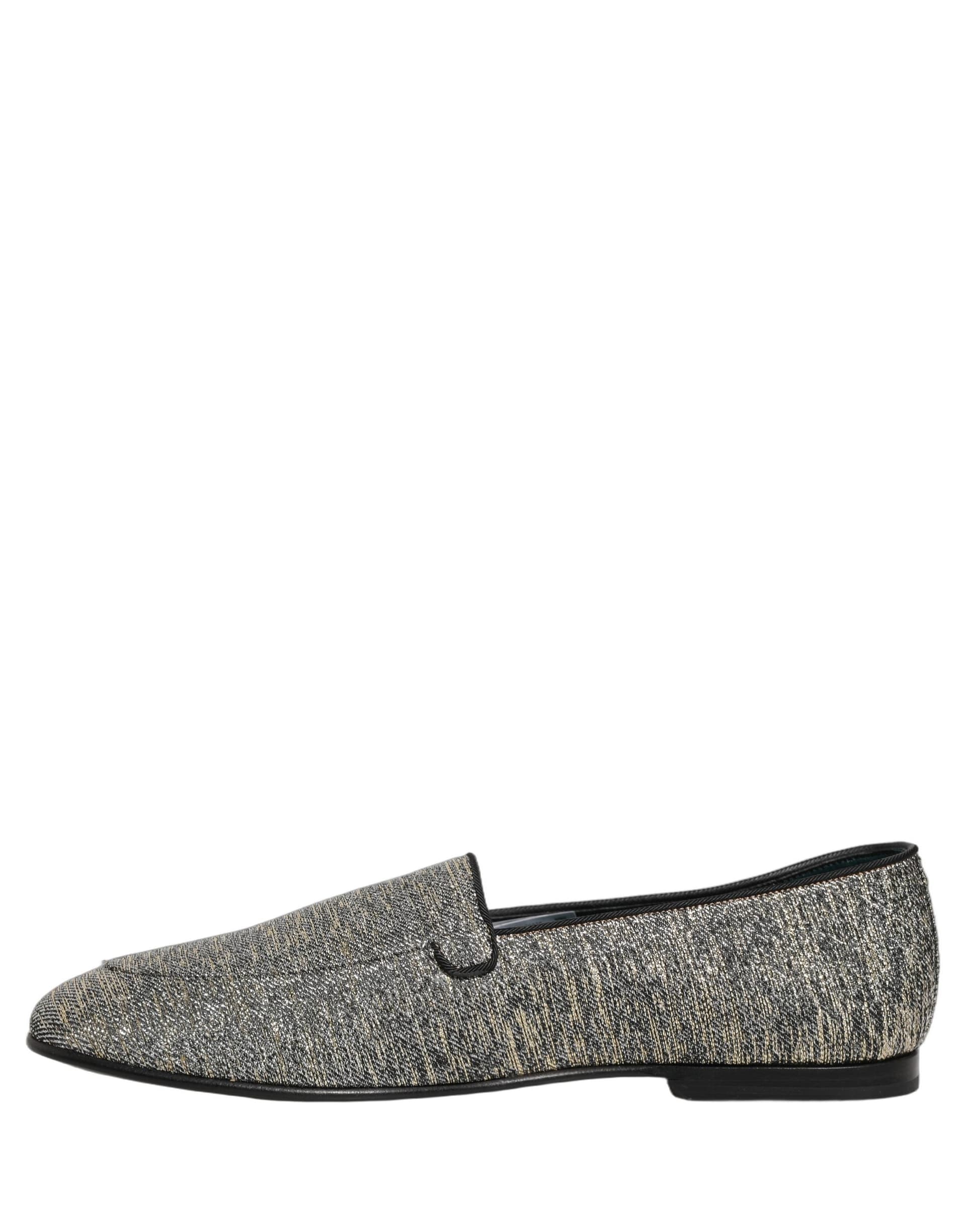 Dolce & Gabbana Gray Glitter Lurex DG Logo Dress Loafers Shoes - 6