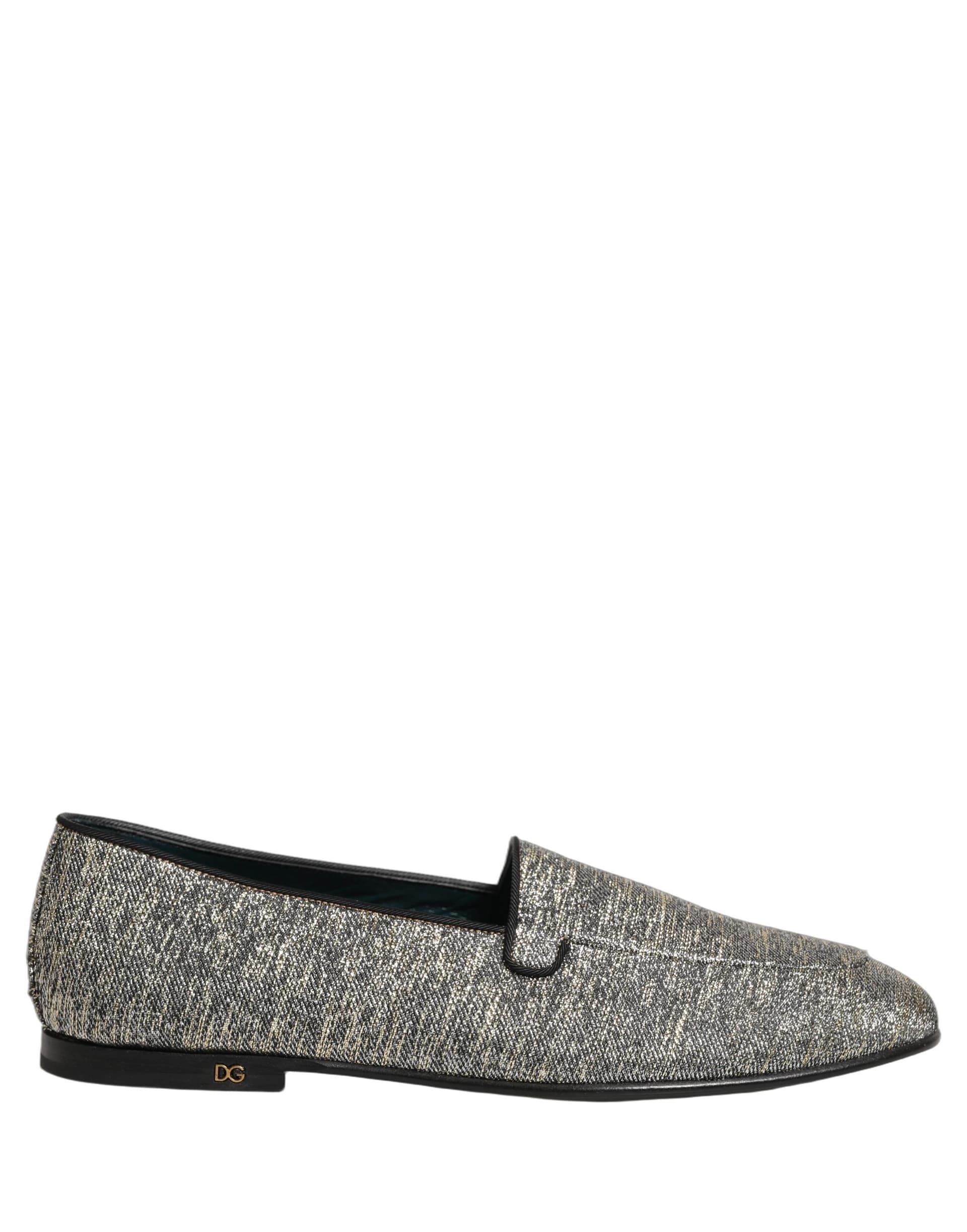 Dolce & Gabbana Gray Glitter Lurex DG Logo Dress Loafers Shoes - 8