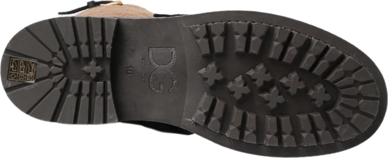Dolce & Gabbana Black Leather Brown Shearling Boots - 2