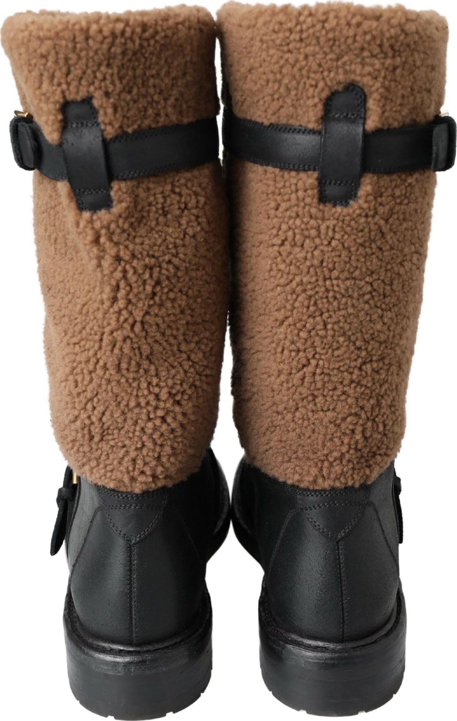 Dolce & Gabbana Black Leather Brown Shearling Boots - 4