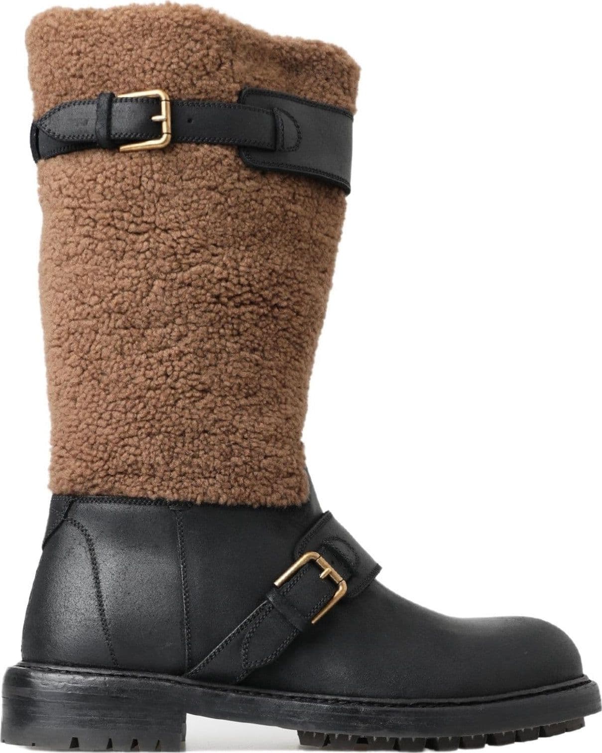 Dolce & Gabbana Black Leather Brown Shearling Boots - 5