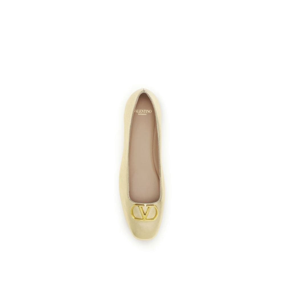 Valentino Garavani Gold Calf Leather Bos Taurus Ballet Flats - 4