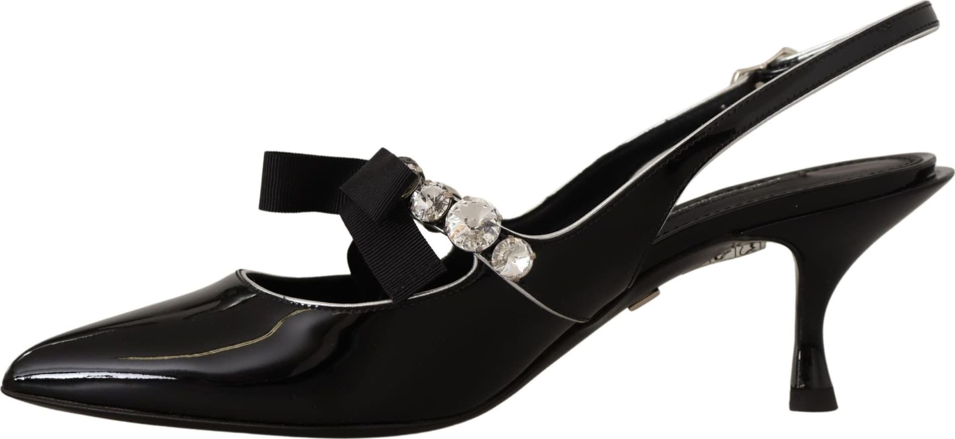 Dolce & Gabbana Black Patent Leather Crystal Slingbacks Shoes - 2