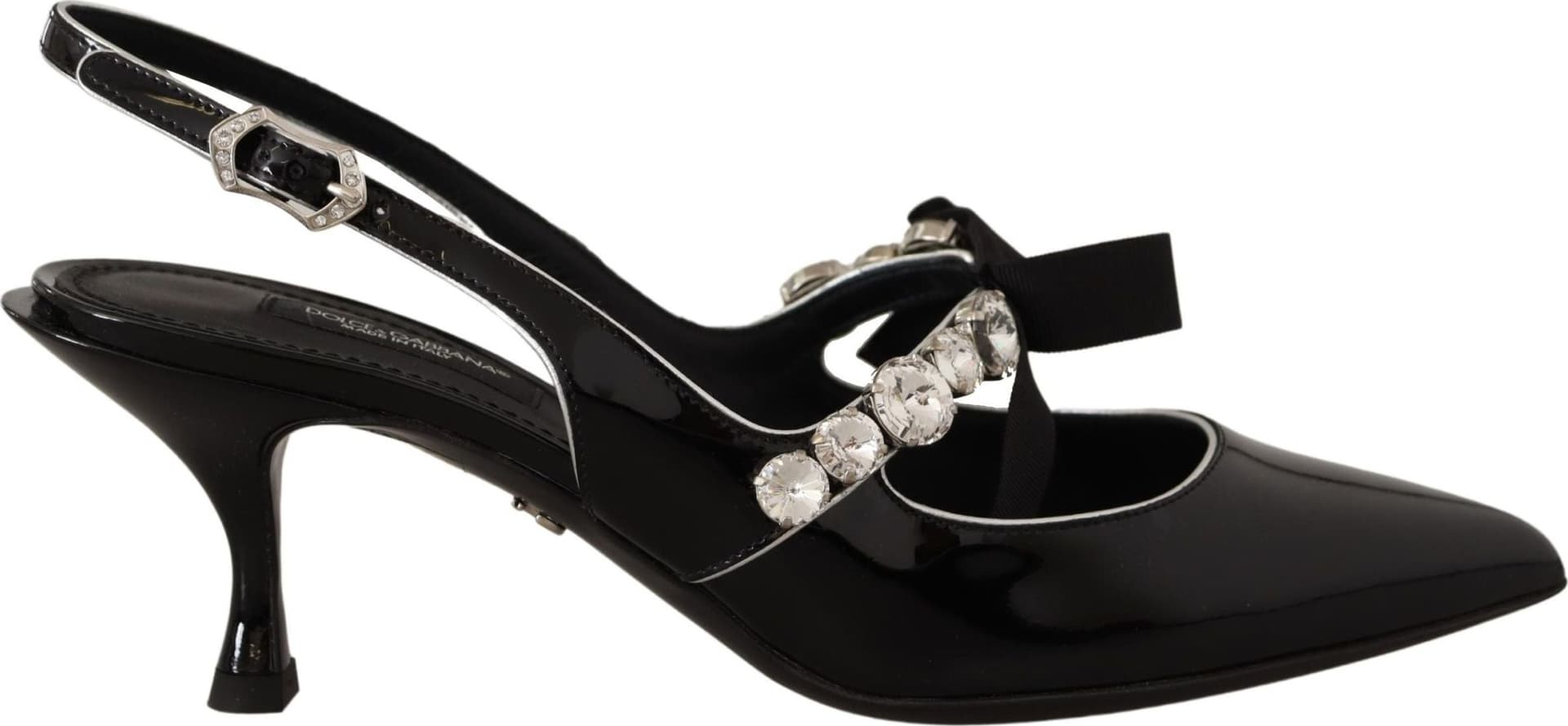 Dolce & Gabbana Black Patent Leather Crystal Slingbacks Shoes - 3