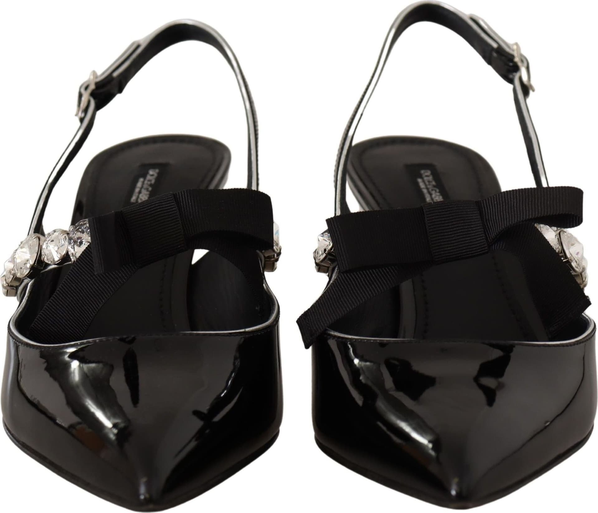Dolce & Gabbana Black Patent Leather Crystal Slingbacks Shoes - 6