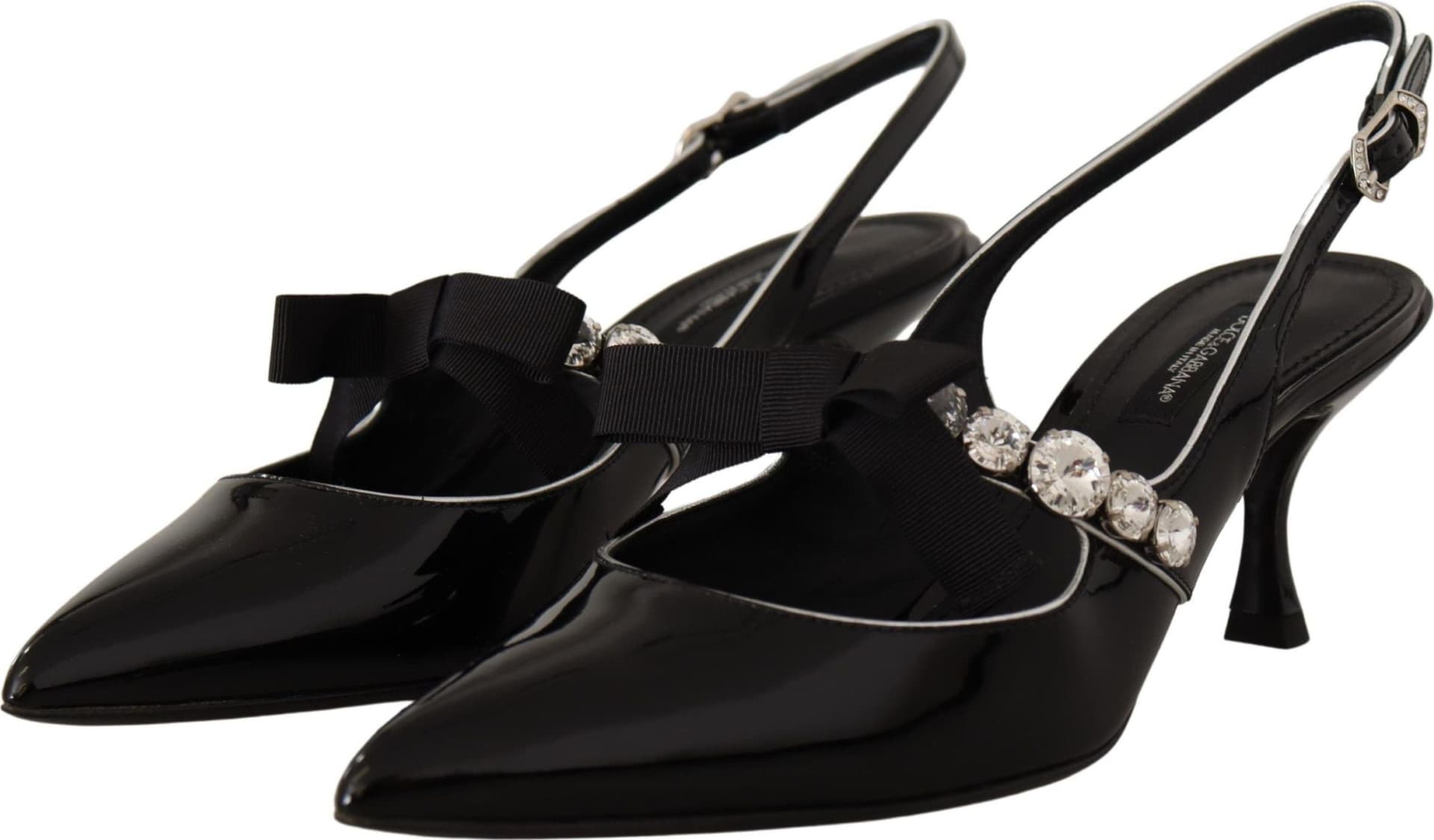 Dolce & Gabbana Black Patent Leather Crystal Slingbacks Shoes - 7