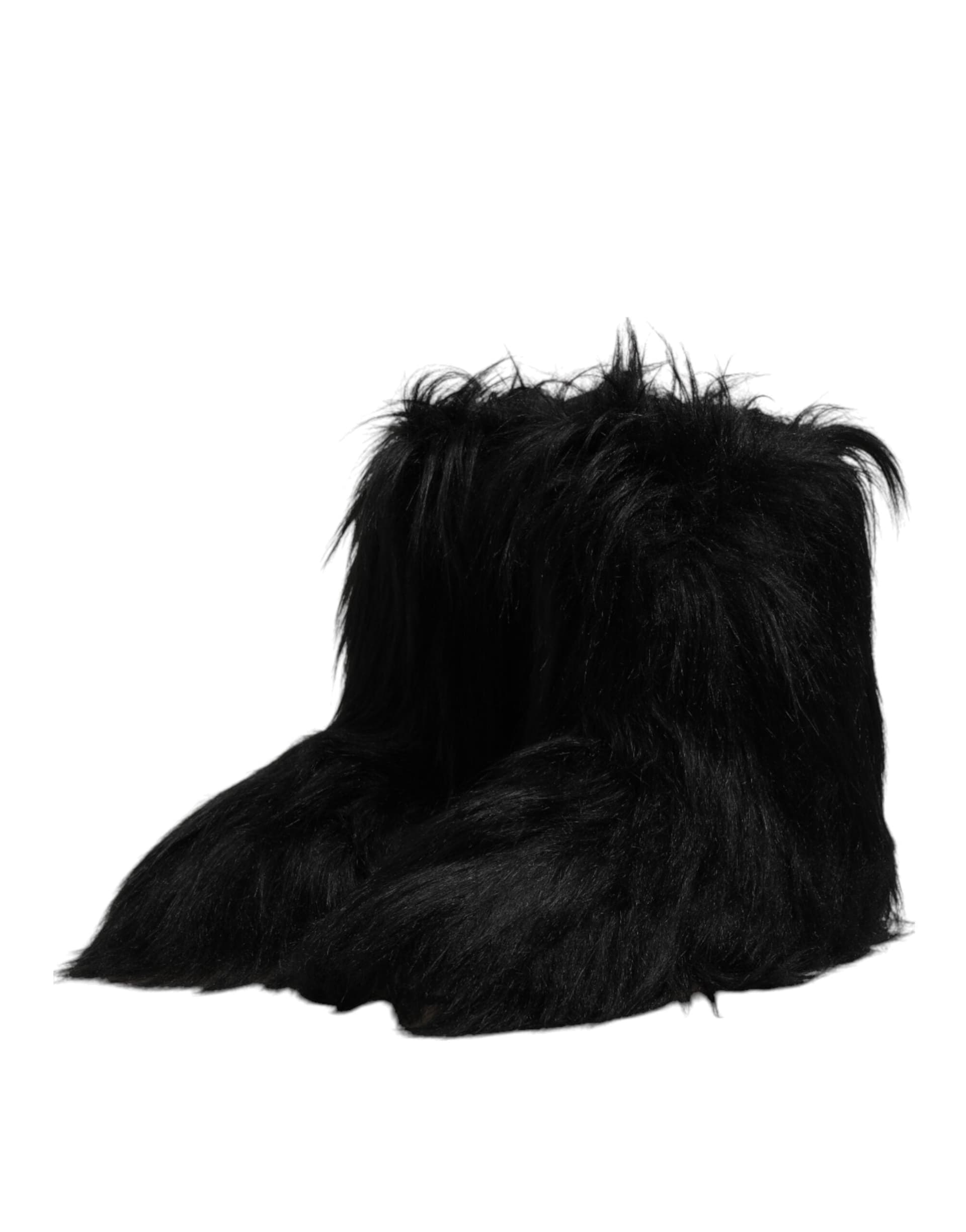 Dolce & Gabbana Black Faux Fur Mid Calf Boots Shoes - 3