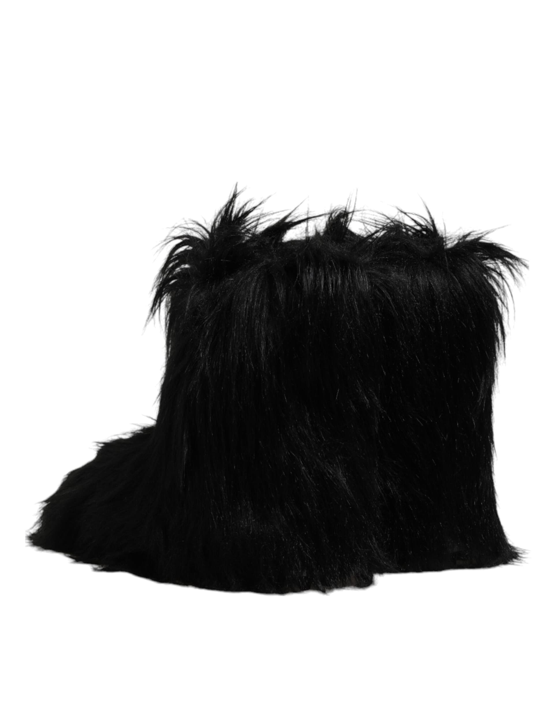 Dolce & Gabbana Black Faux Fur Mid Calf Boots Shoes - 4