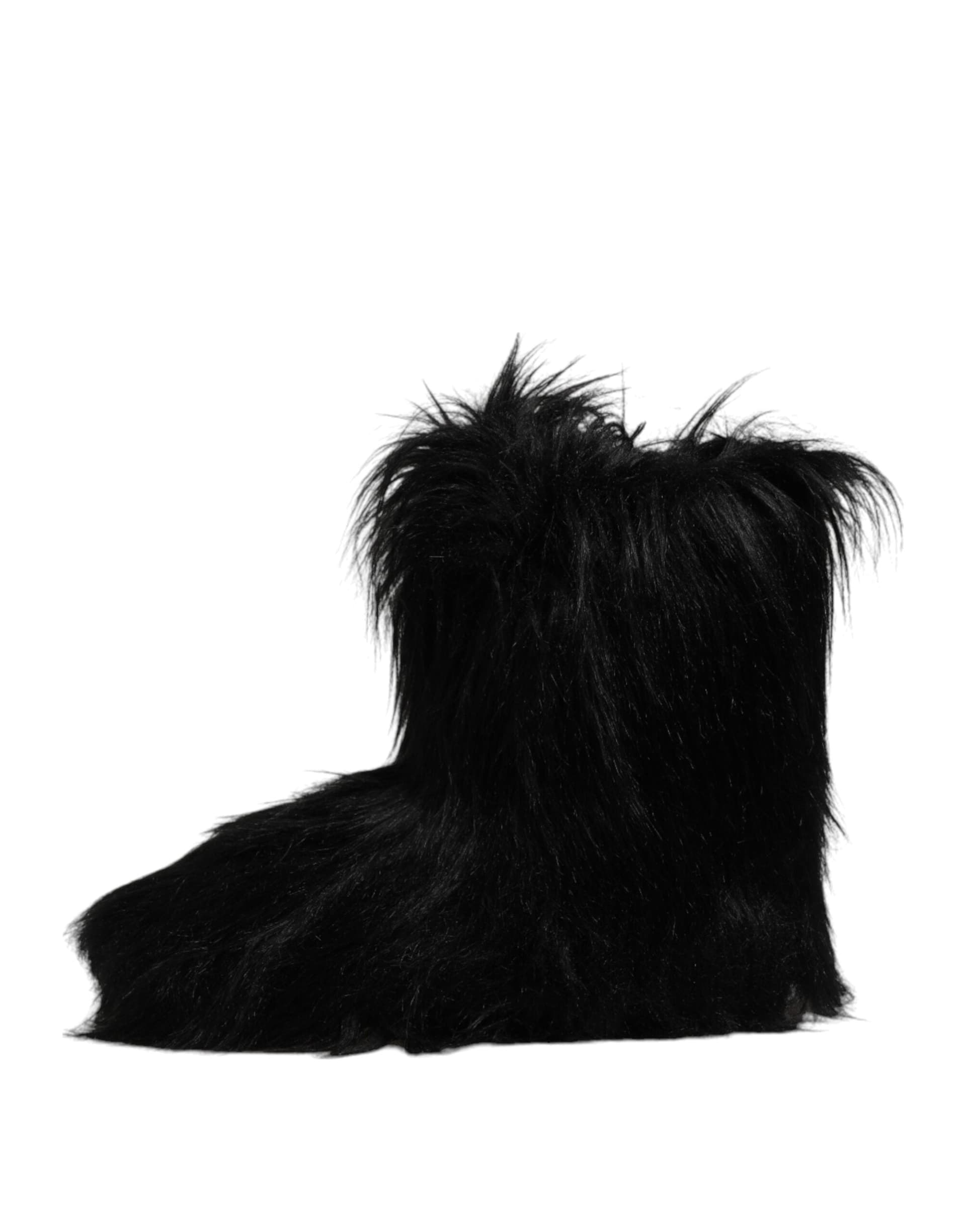 Dolce & Gabbana Black Faux Fur Mid Calf Boots Shoes - 5