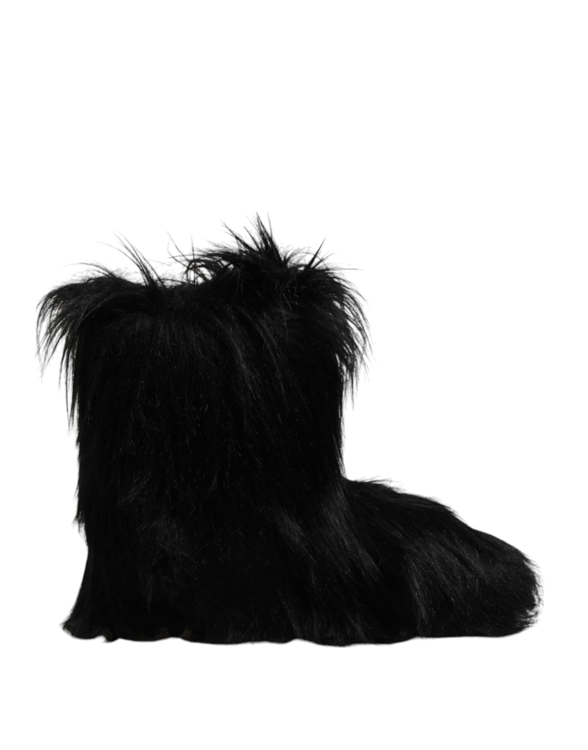 Dolce & Gabbana Black Faux Fur Mid Calf Boots Shoes - 6
