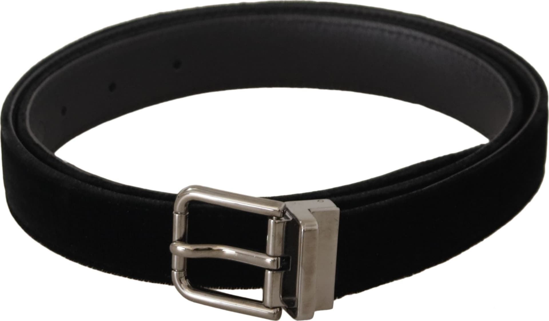 Dolce & Gabbana Black Classic Velvet Logo Engraved Metal Buckle Belt - 3