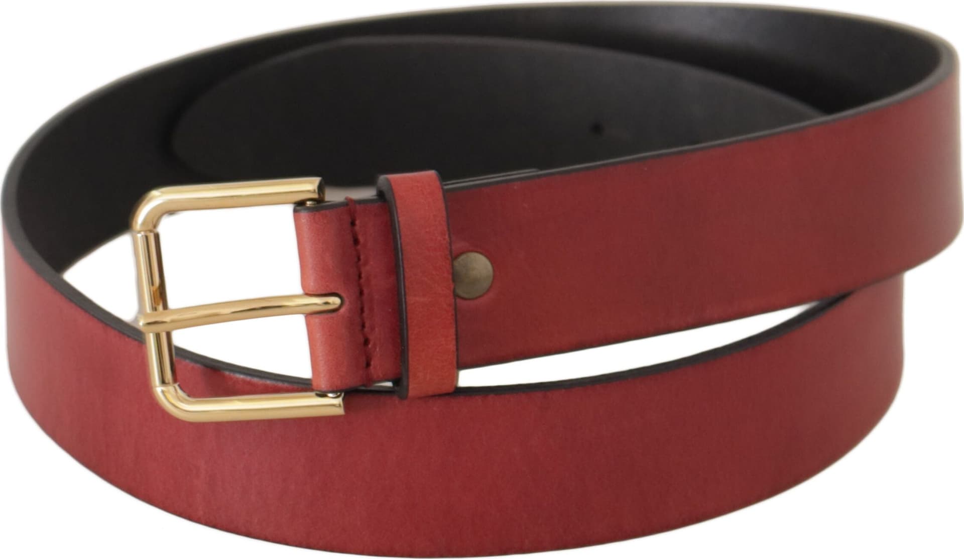 Dolce & Gabbana Red Leather Gold Logo Engraved Metal Buckle Belt - 2