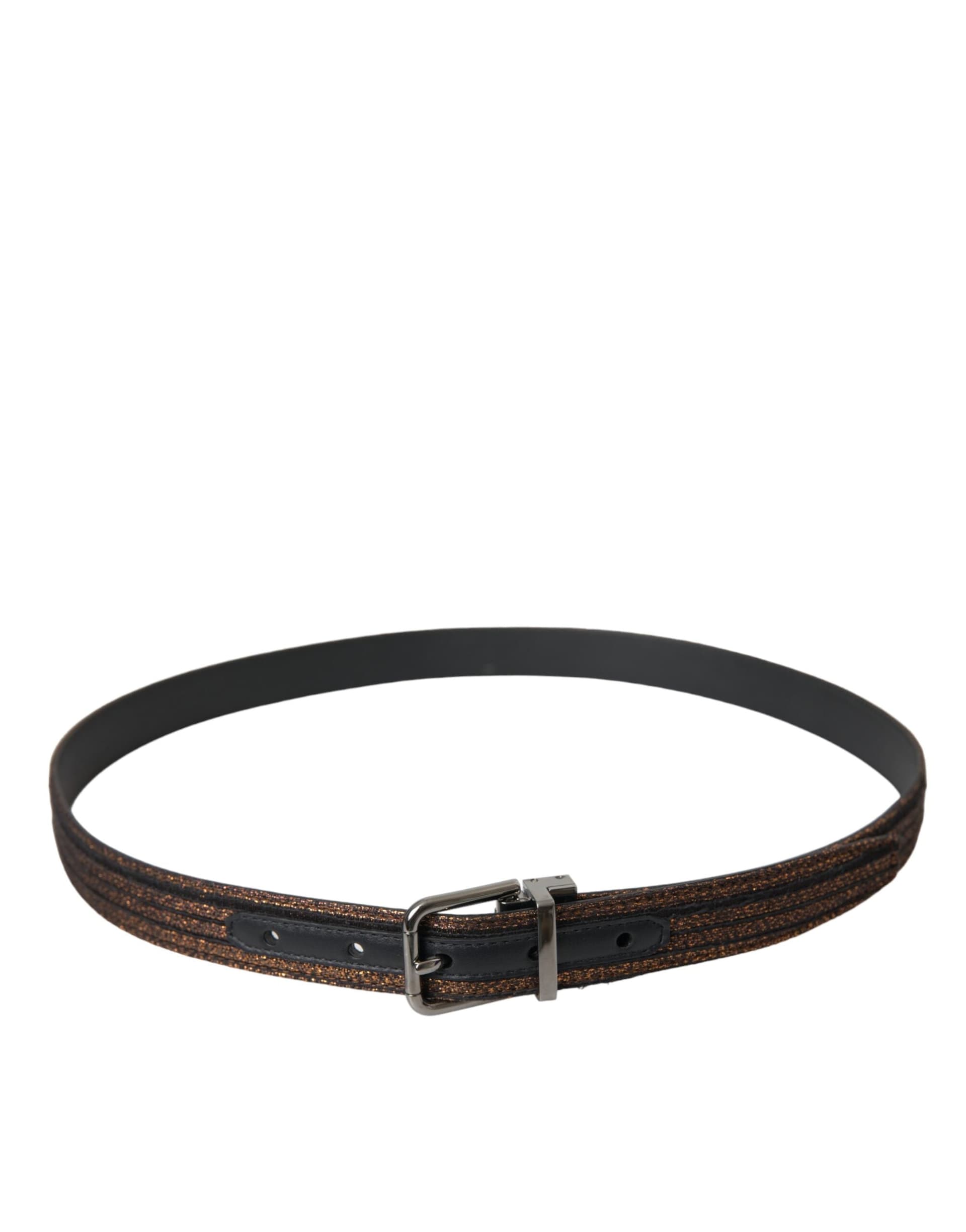 Dolce & Gabbana Gold Jacquard Stripes Silver Metal Buckle Belt - 2