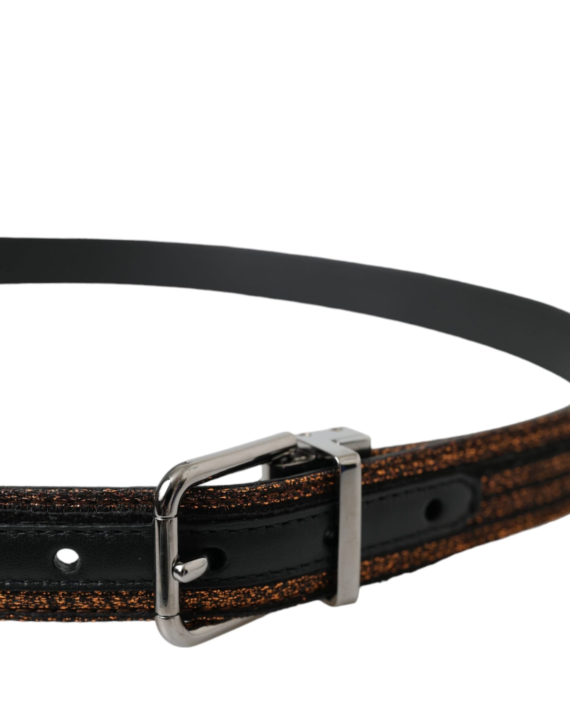 Dolce & Gabbana Gold Jacquard Stripes Silver Metal Buckle Belt - 3