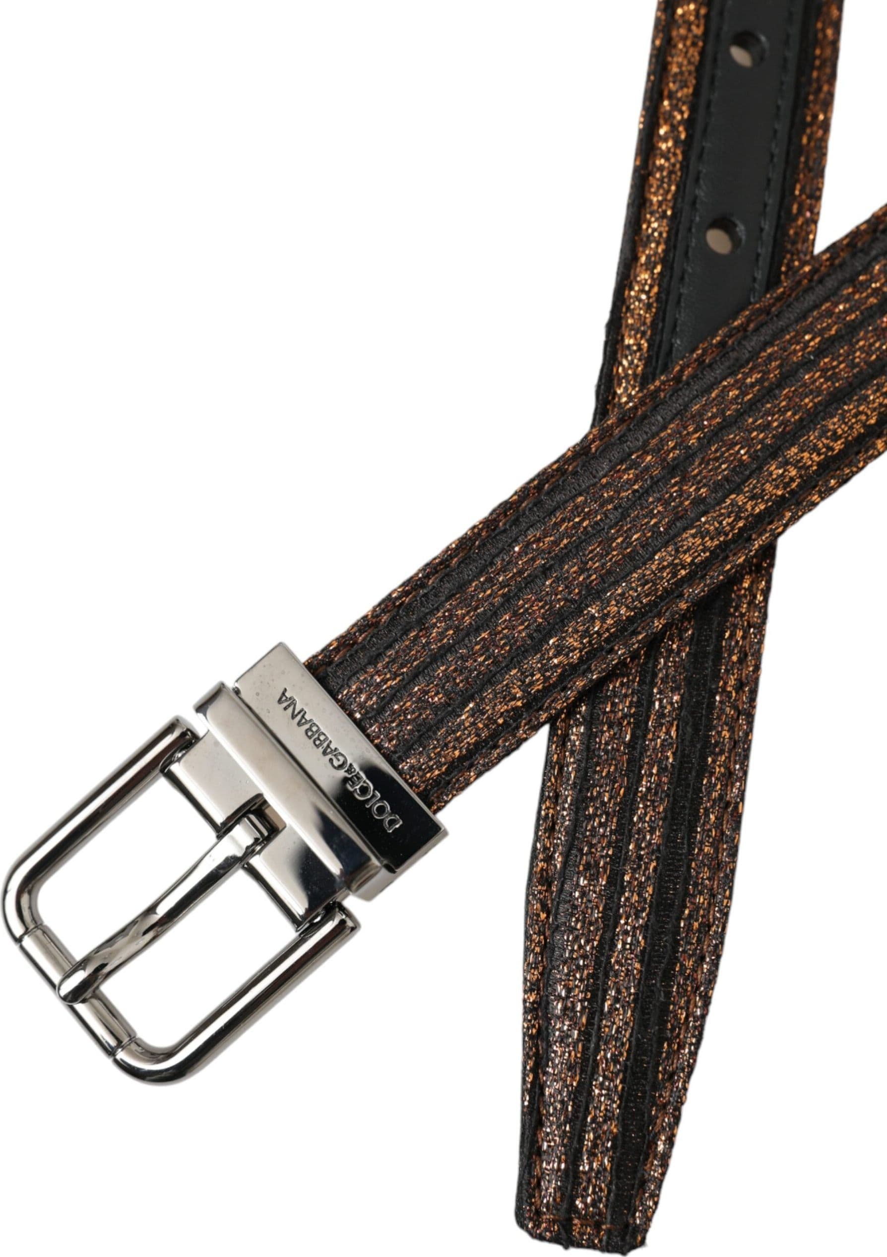 Dolce & Gabbana Gold Jacquard Stripes Silver Metal Buckle Belt - 5