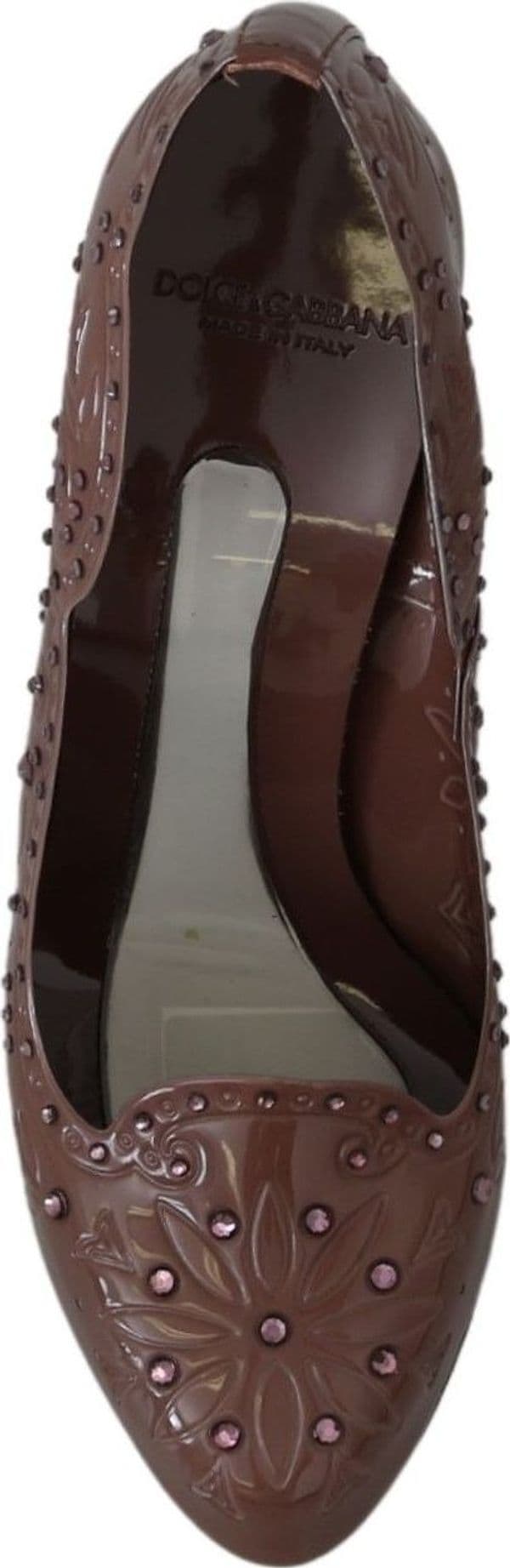 Dolce & Gabbana Brown Floral Crystal Heels CINDERELLA Shoes - 2