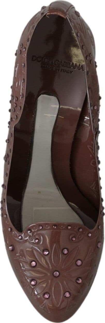 Dolce & Gabbana Brown Floral Crystal Heels CINDERELLA Shoes - 2