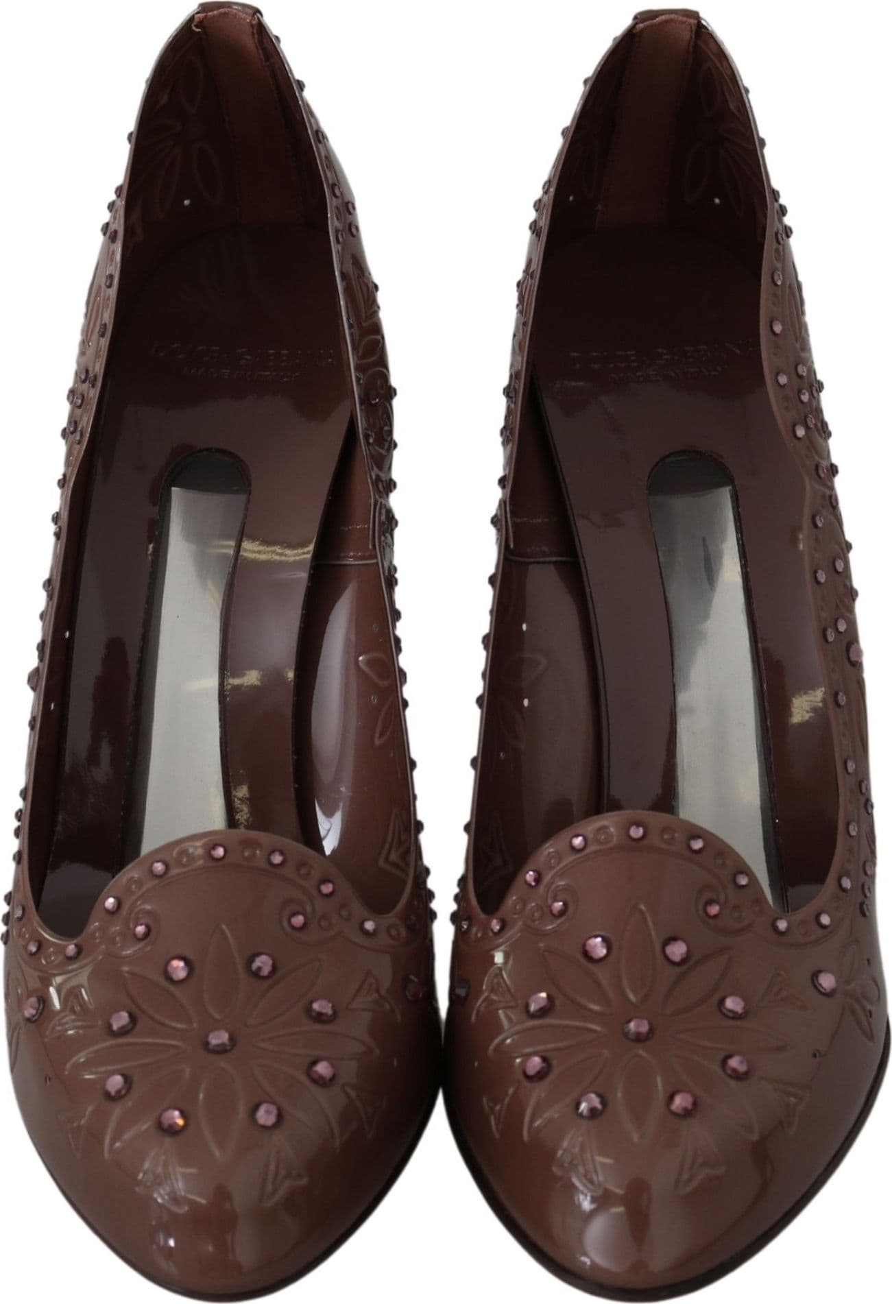 Dolce & Gabbana Brown Floral Crystal Heels CINDERELLA Shoes - 3