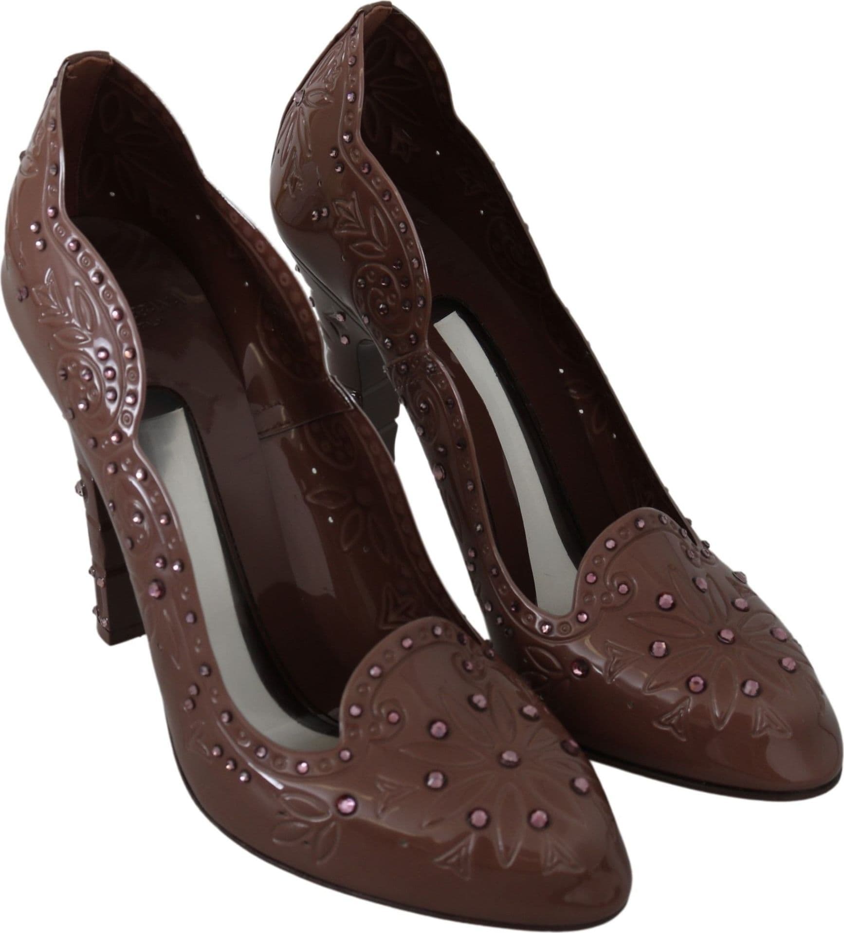 Dolce & Gabbana Brown Floral Crystal Heels CINDERELLA Shoes - 4