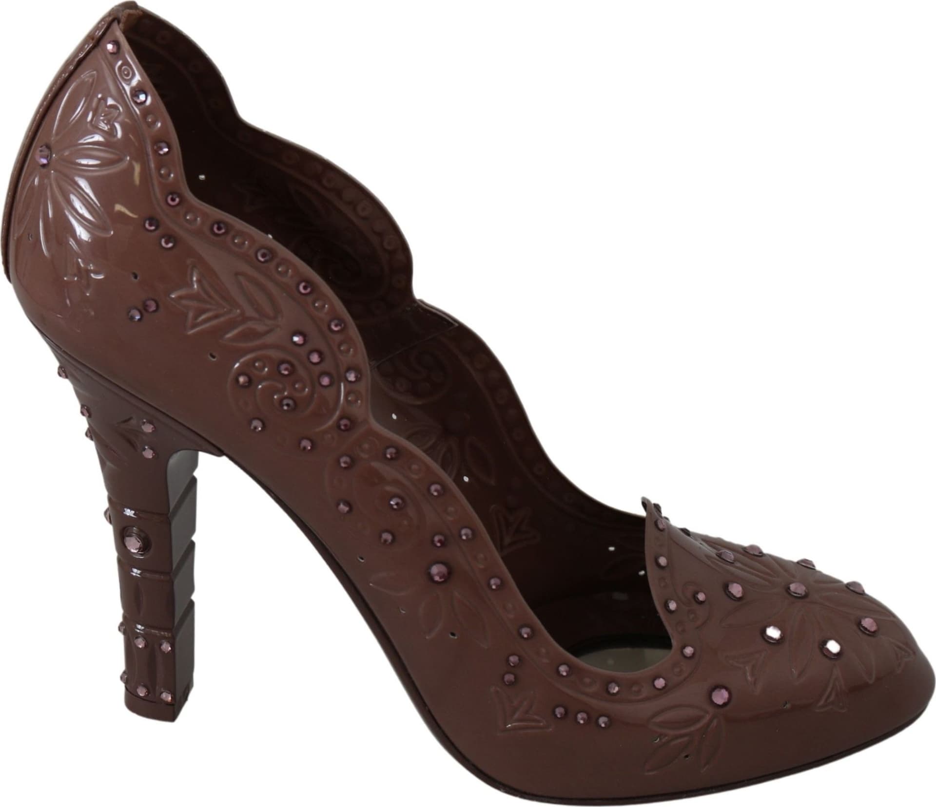 Dolce & Gabbana Brown Floral Crystal Heels CINDERELLA Shoes - 6