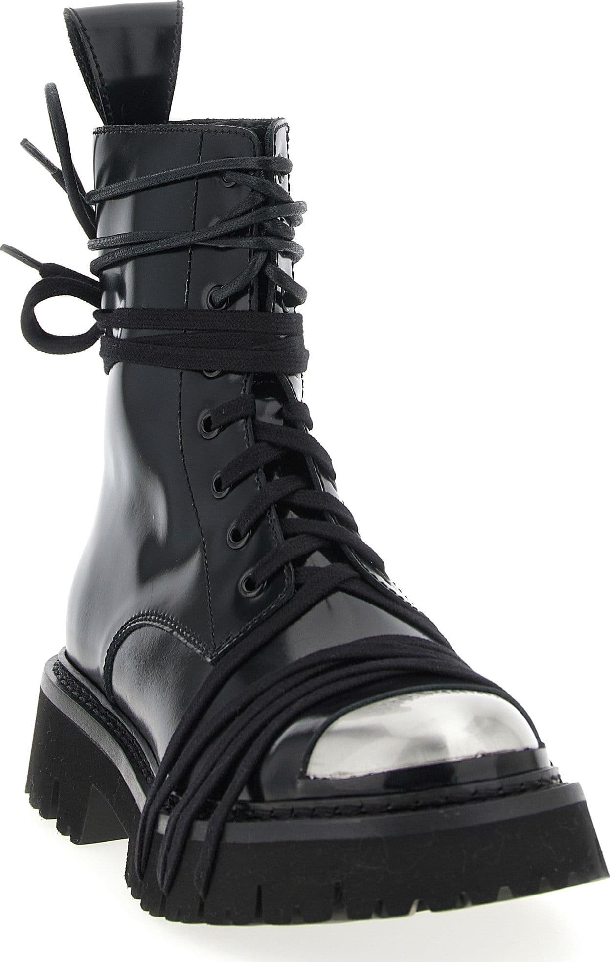Moschino Black Calfskin Lace-Up Boots - 2