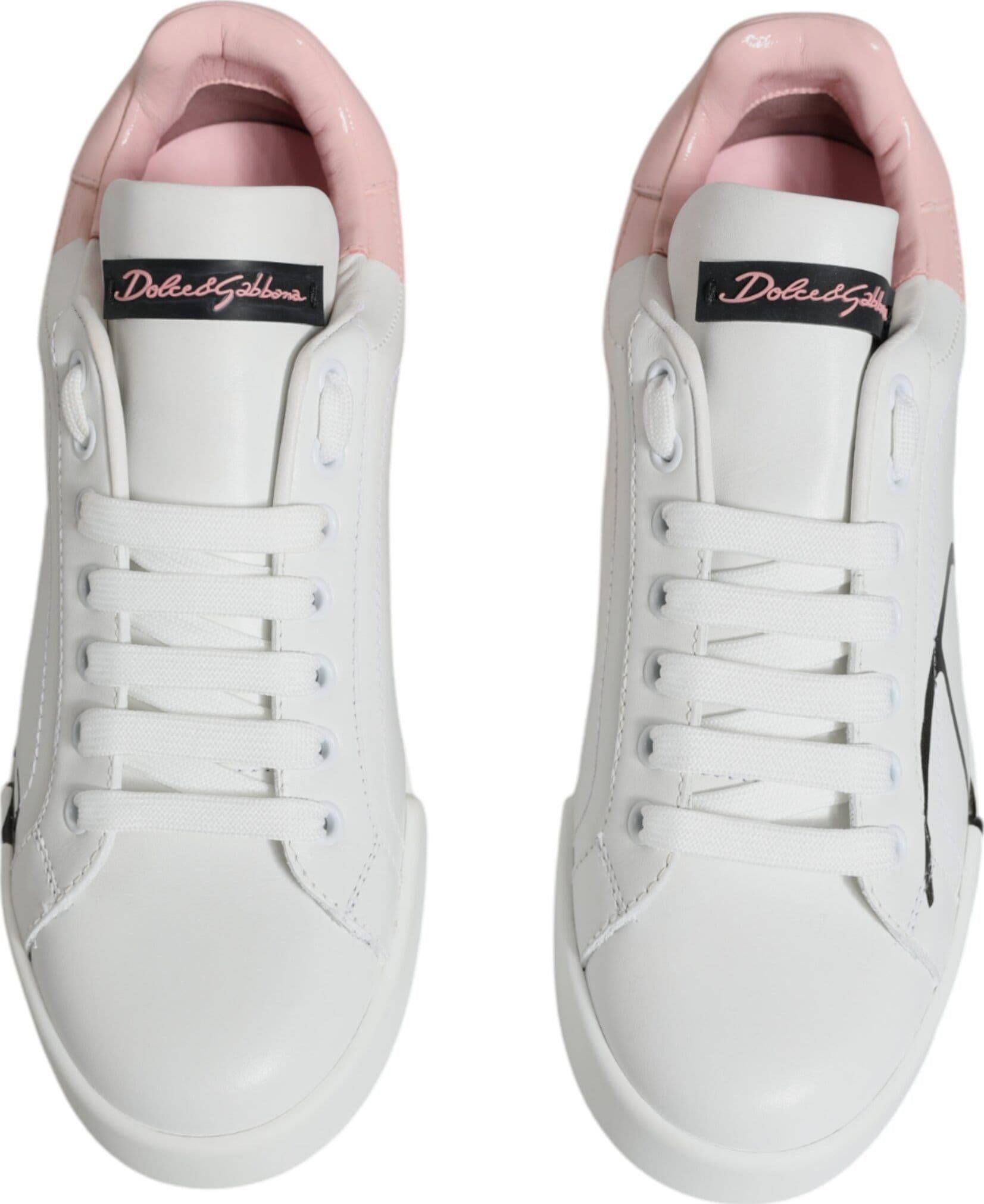 Dolce & Gabbana White Pink Portofino Low Top Sneakers Shoes - 2