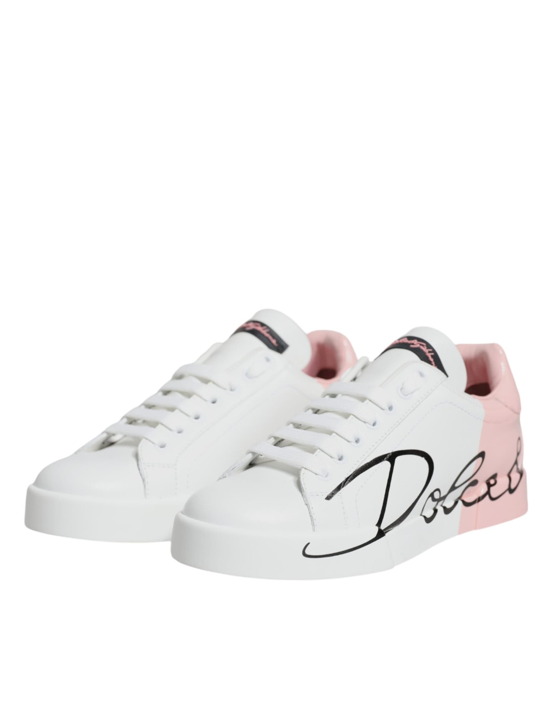 Dolce & Gabbana White Pink Portofino Low Top Sneakers Shoes - 3