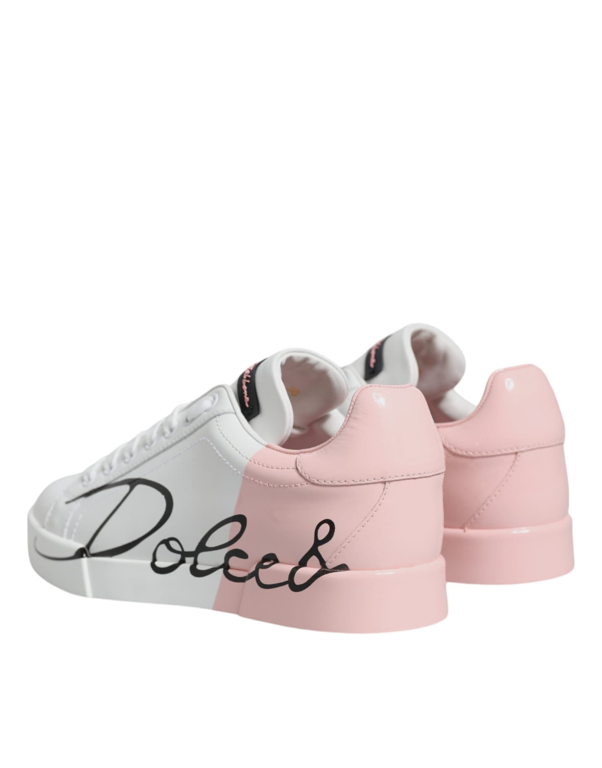 Dolce & Gabbana White Pink Portofino Low Top Sneakers Shoes - 4