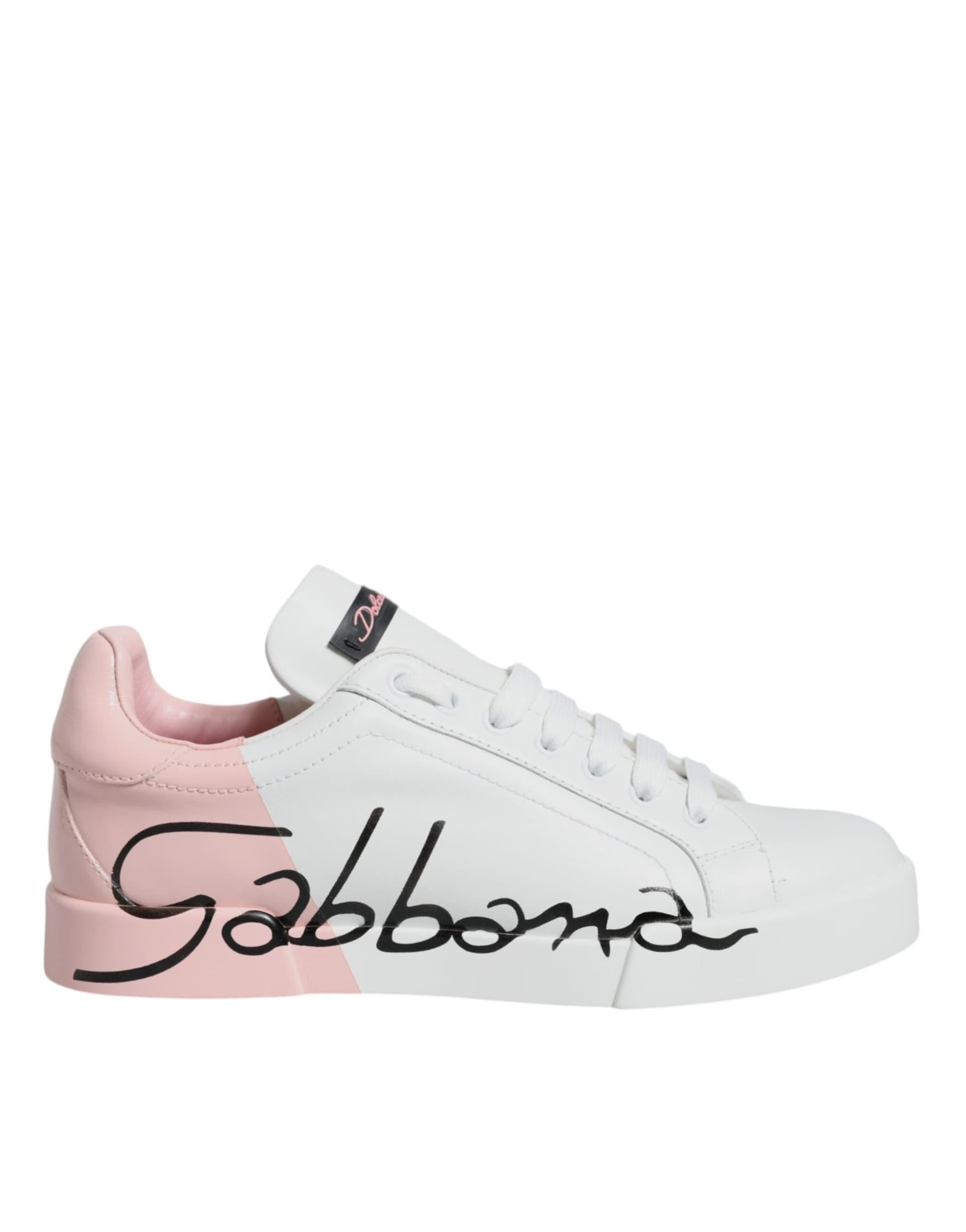 Dolce & Gabbana White Pink Portofino Low Top Sneakers Shoes - 7