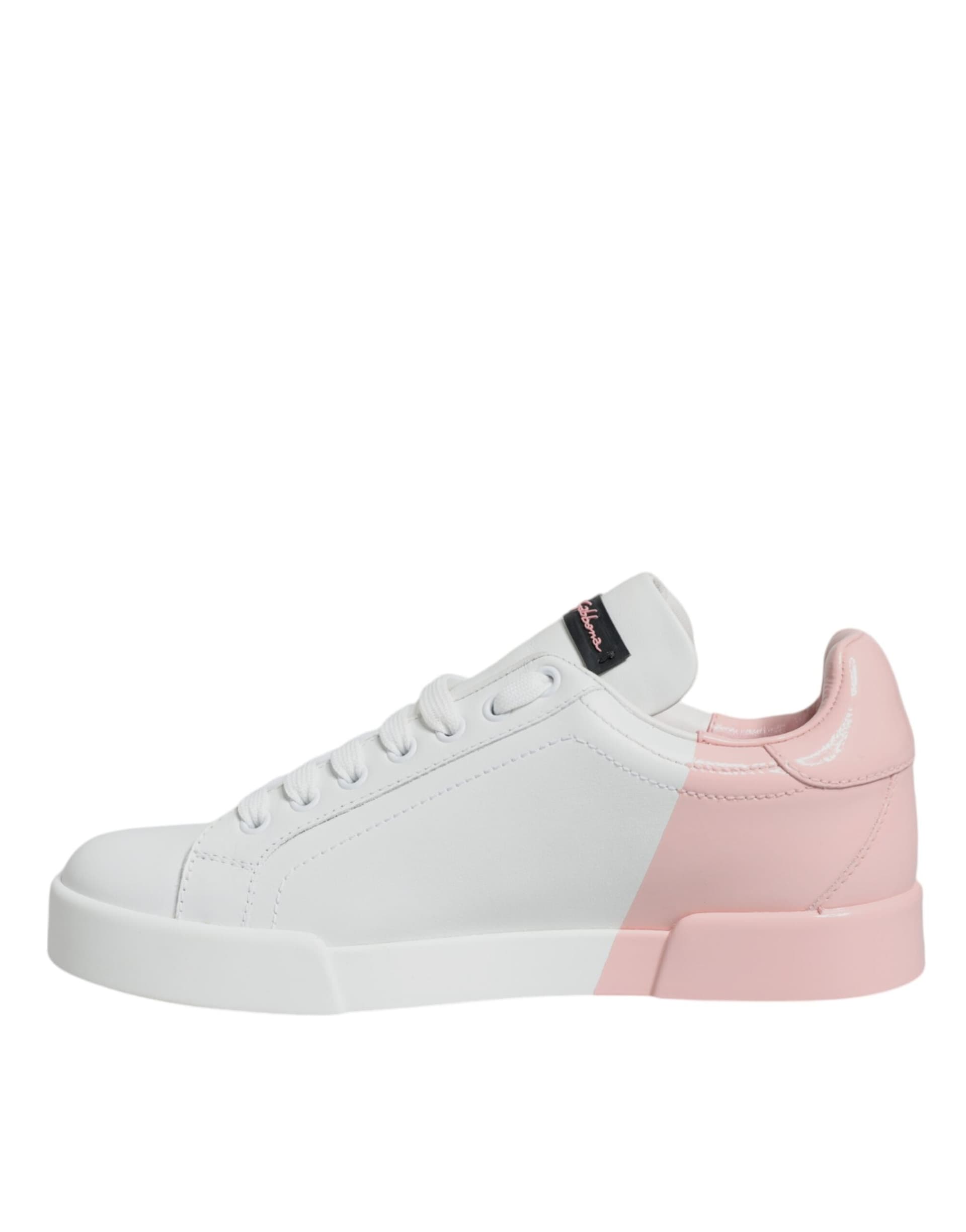 Dolce & Gabbana White Pink Portofino Low Top Sneakers Shoes - 8
