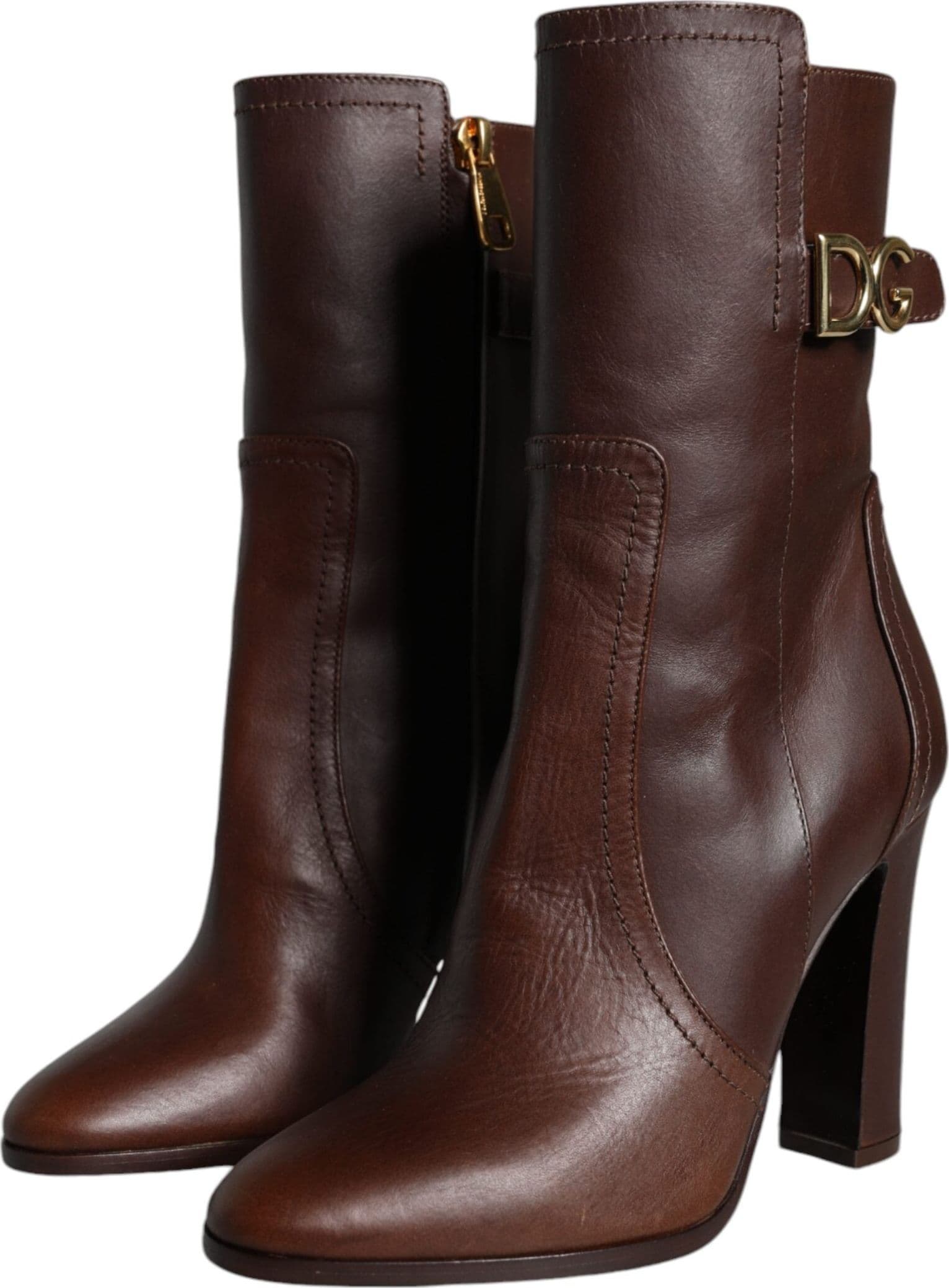 Dolce & Gabbana Brown Leather Heels Mid Calf Boots Shoes - 2
