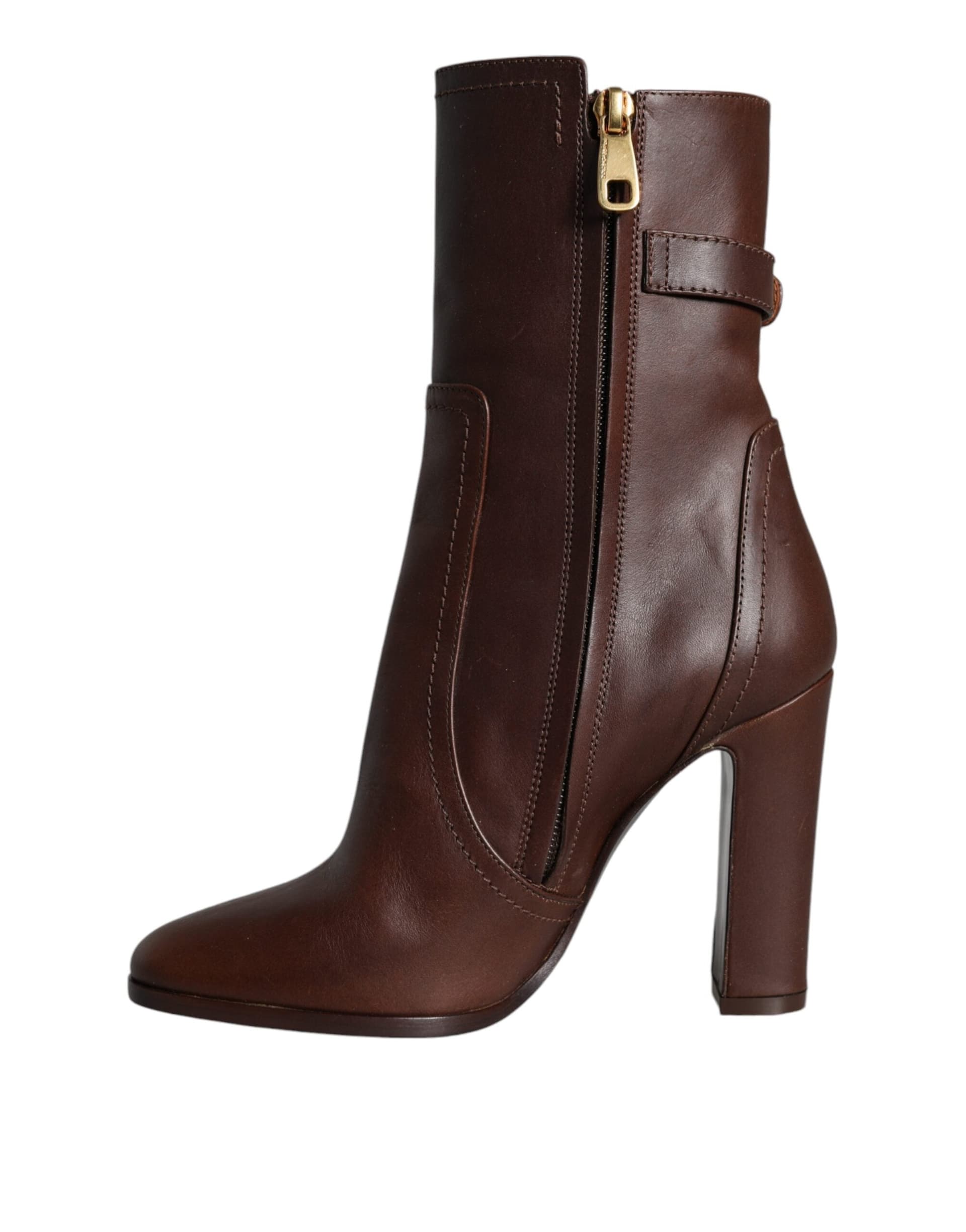 Dolce & Gabbana Brown Leather Heels Mid Calf Boots Shoes - 3