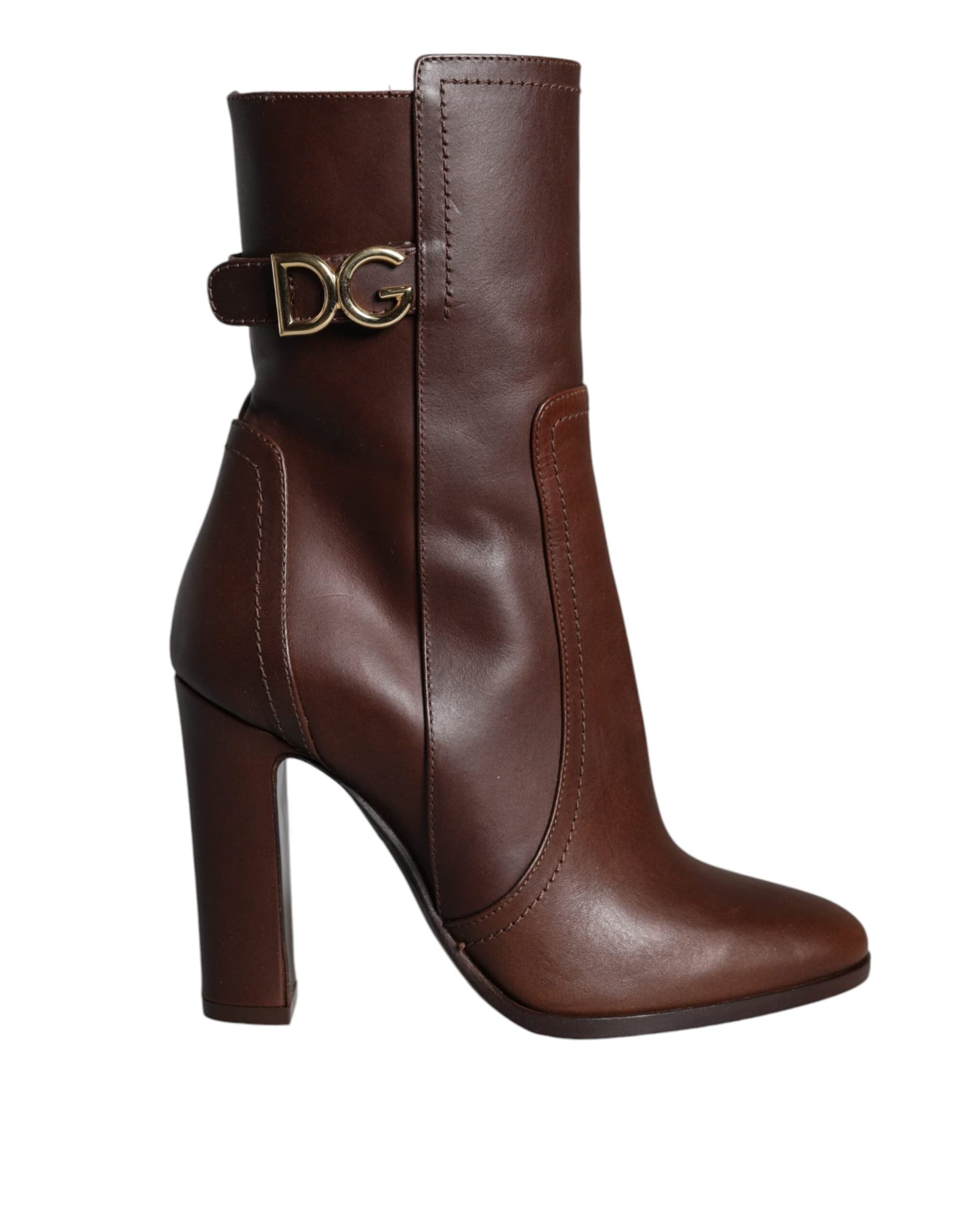 Dolce & Gabbana Brown Leather Heels Mid Calf Boots Shoes - 6
