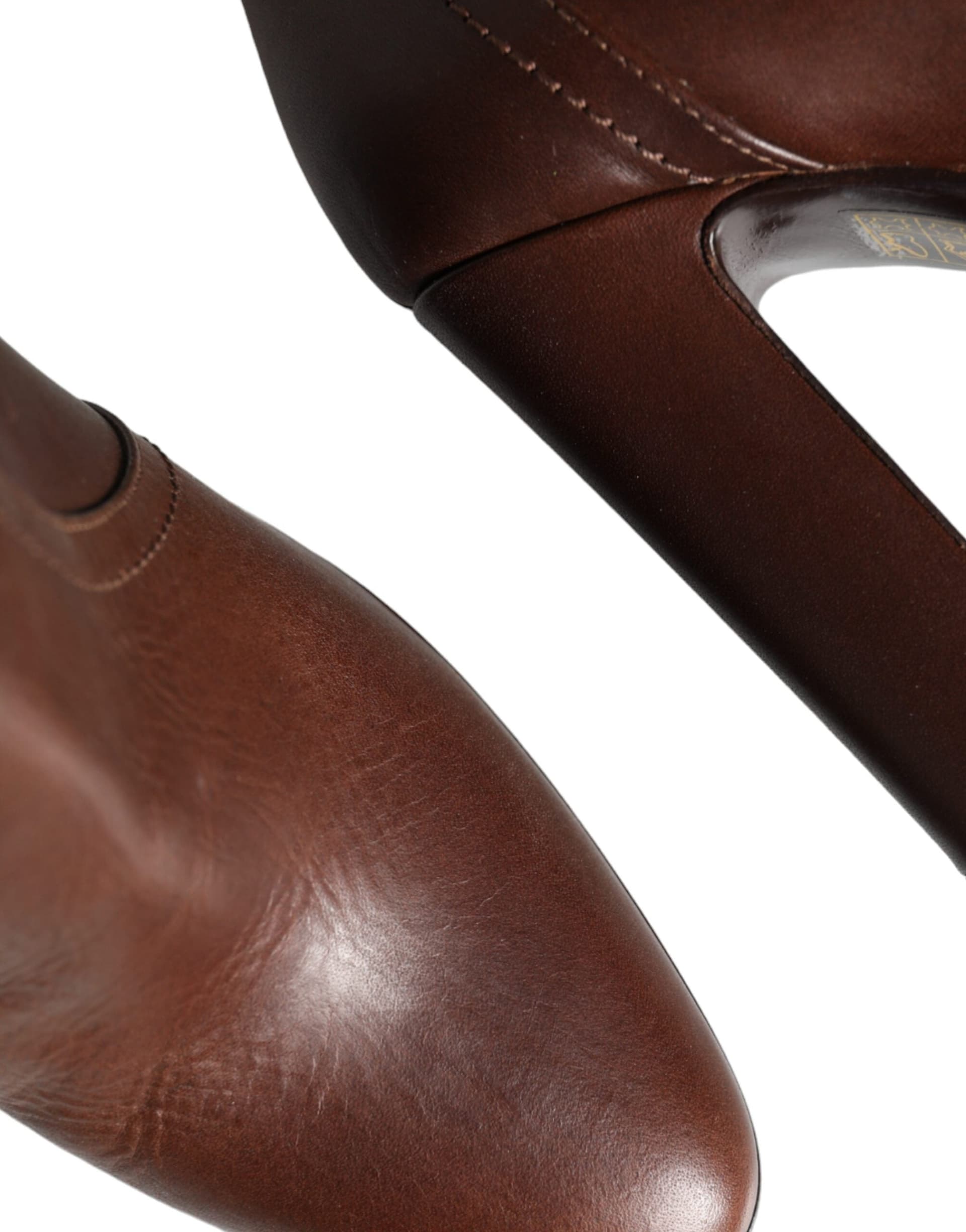 Dolce & Gabbana Brown Leather Heels Mid Calf Boots Shoes - 8