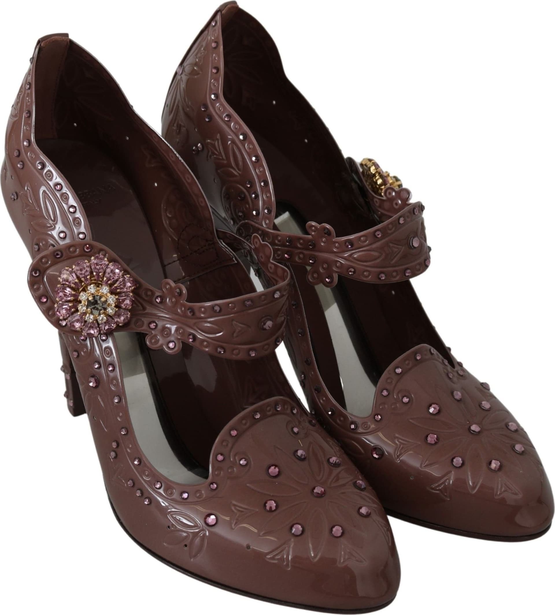 Dolce & Gabbana Brown Floral Crystal CINDERELLA Heels Shoes - 2