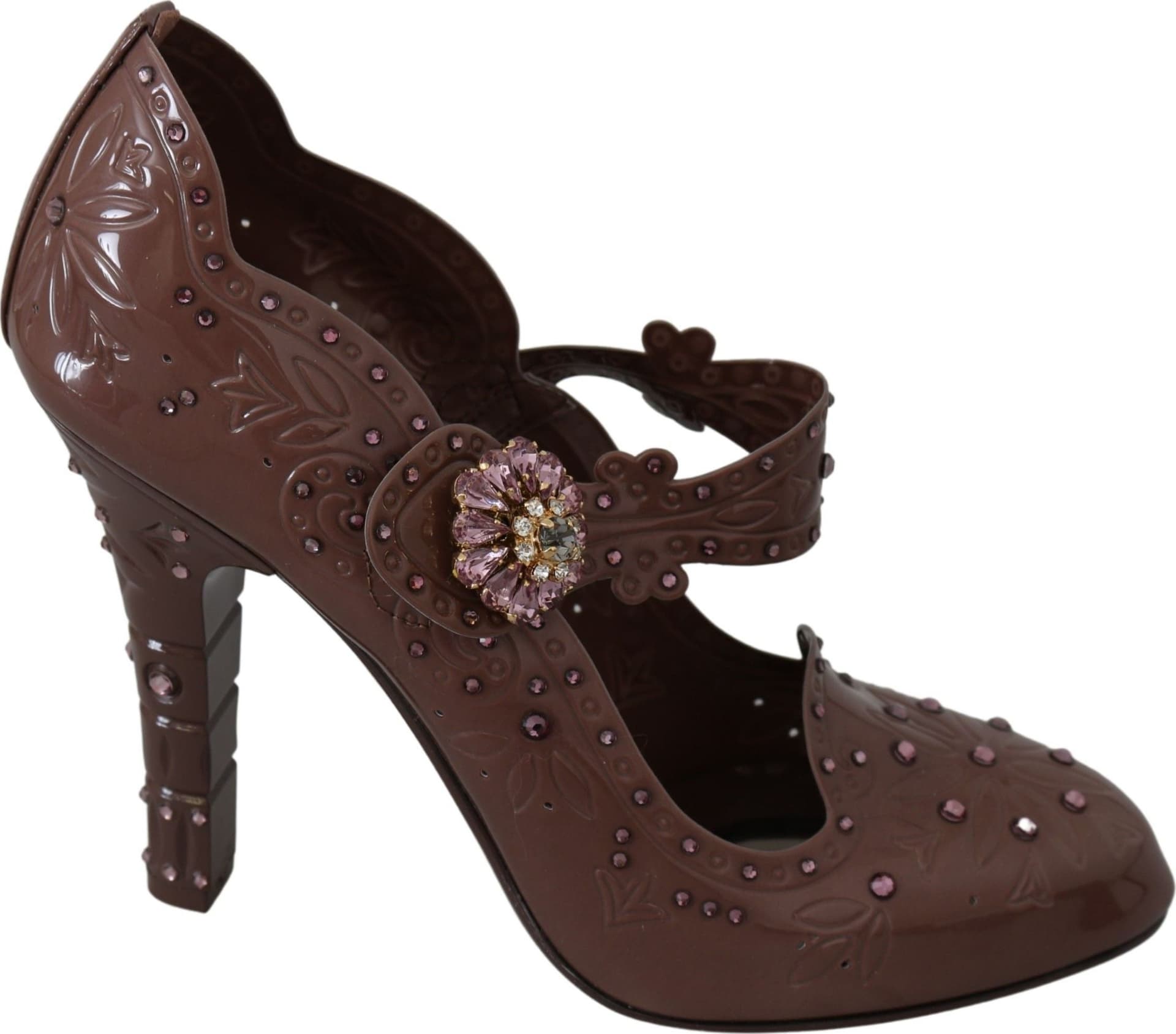 Dolce & Gabbana Brown Floral Crystal CINDERELLA Heels Shoes - 4
