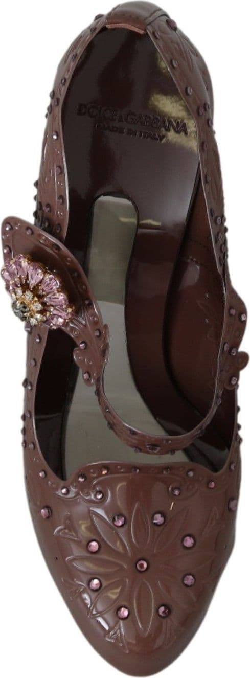 Dolce & Gabbana Brown Floral Crystal CINDERELLA Heels Shoes - 7