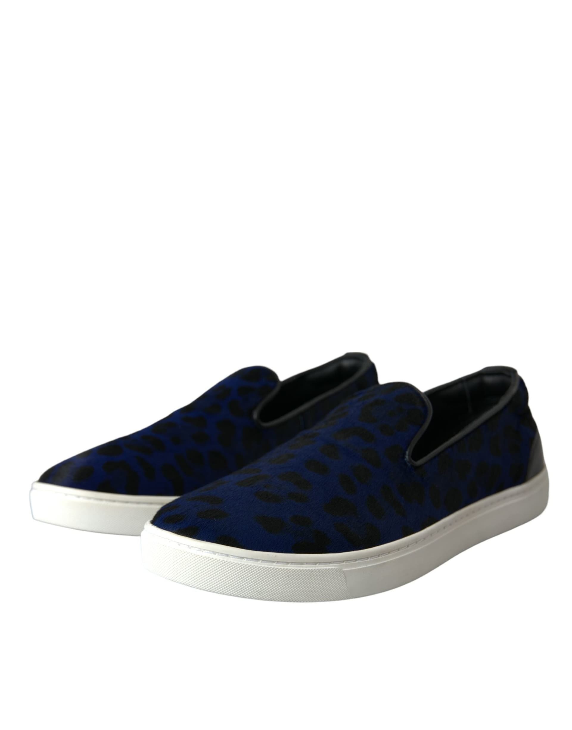 Dolce & Gabbana Blue Calfskin Hair Leopard Sneakers Shoes - 2