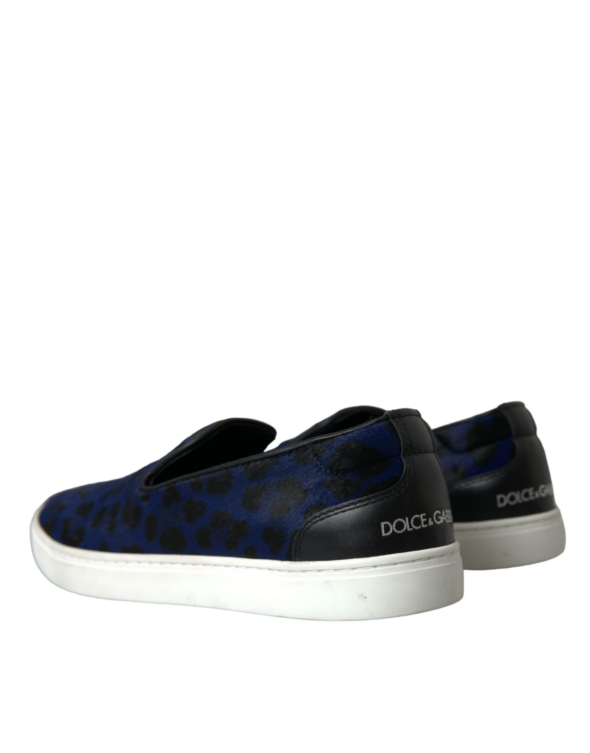 Dolce & Gabbana Blue Calfskin Hair Leopard Sneakers Shoes - 3