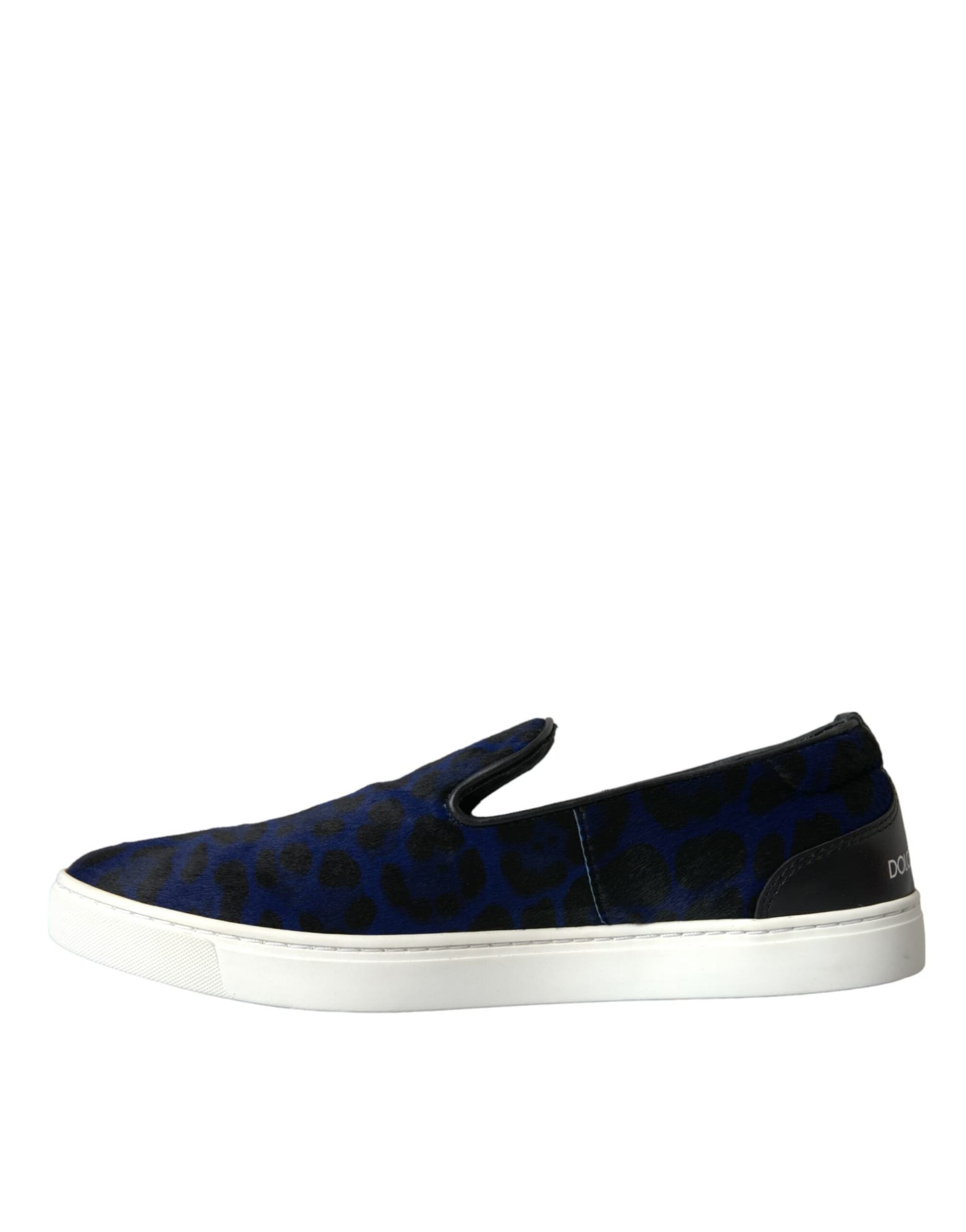 Dolce & Gabbana Blue Calfskin Hair Leopard Sneakers Shoes - 4