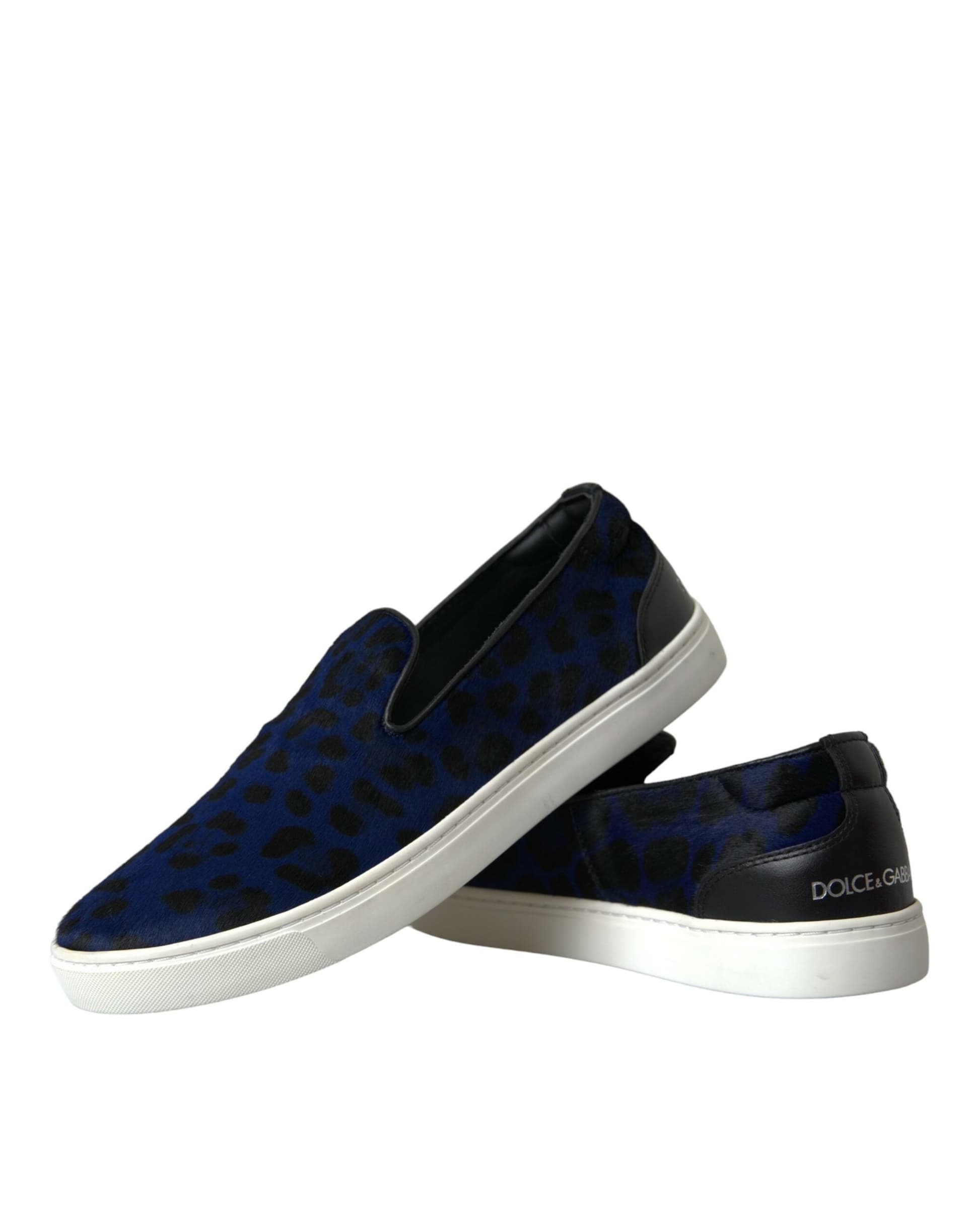 Dolce & Gabbana Blue Calfskin Hair Leopard Sneakers Shoes - 7