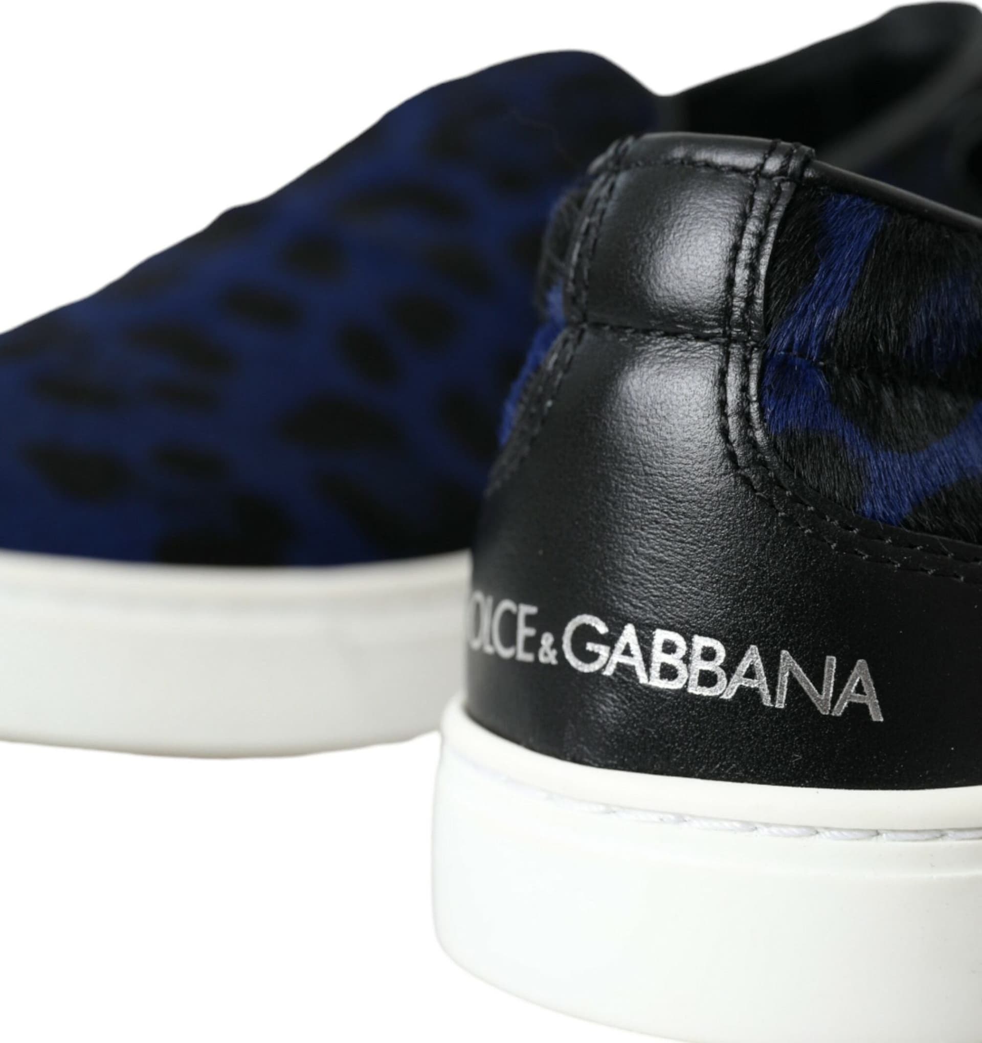 Dolce & Gabbana Blue Calfskin Hair Leopard Sneakers Shoes - 8