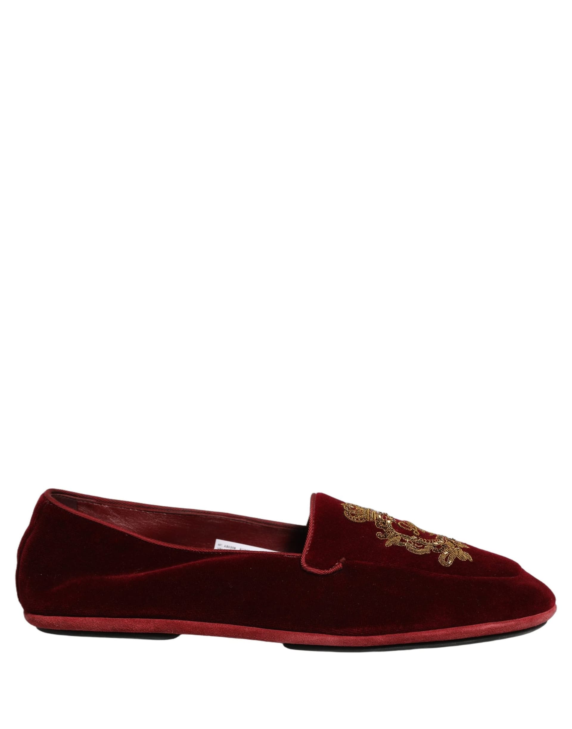 Dolce & Gabbana Maroon Velvet Crown Embroidery Loafers Shoes - 6