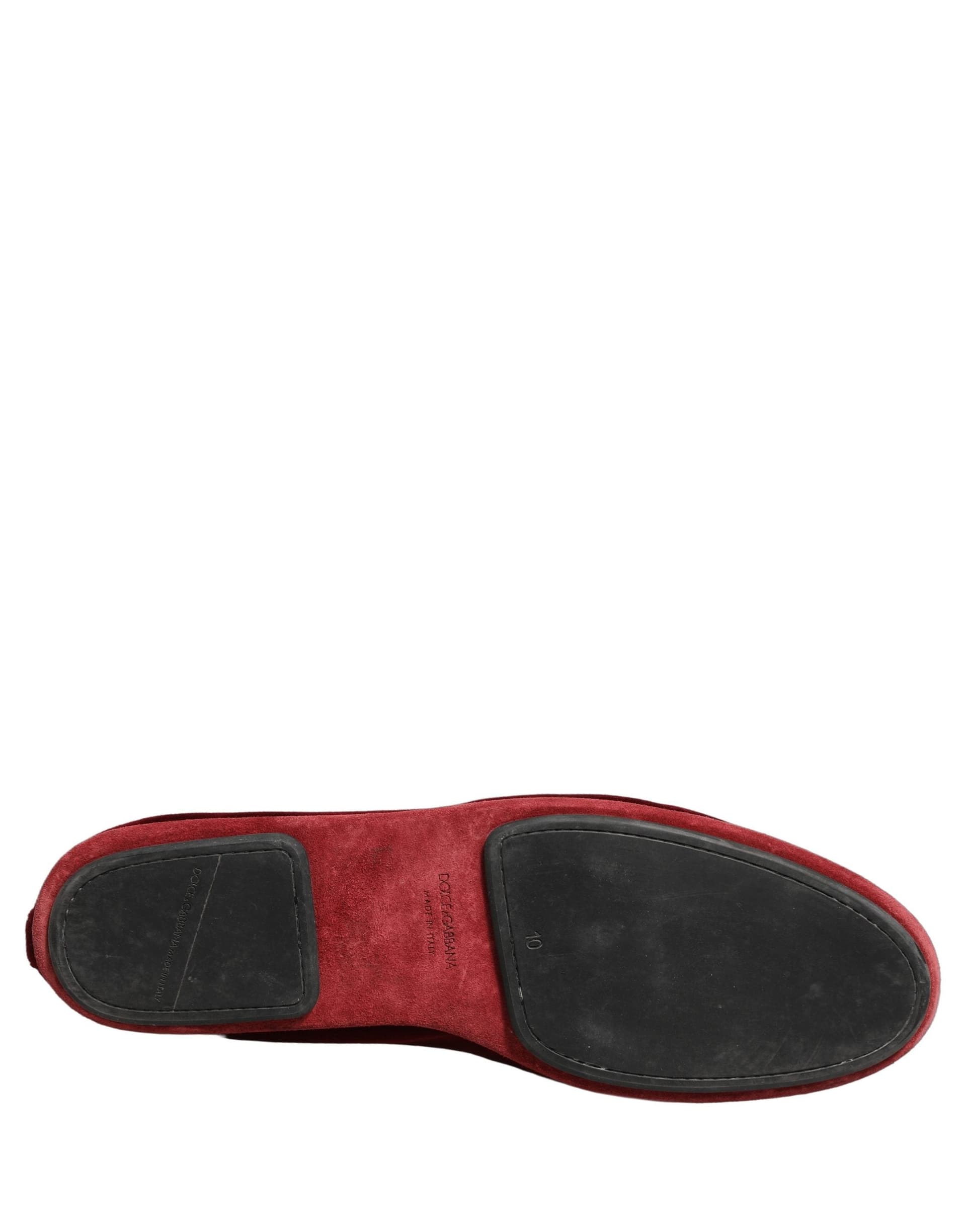 Dolce & Gabbana Maroon Velvet Crown Embroidery Loafers Shoes - 8