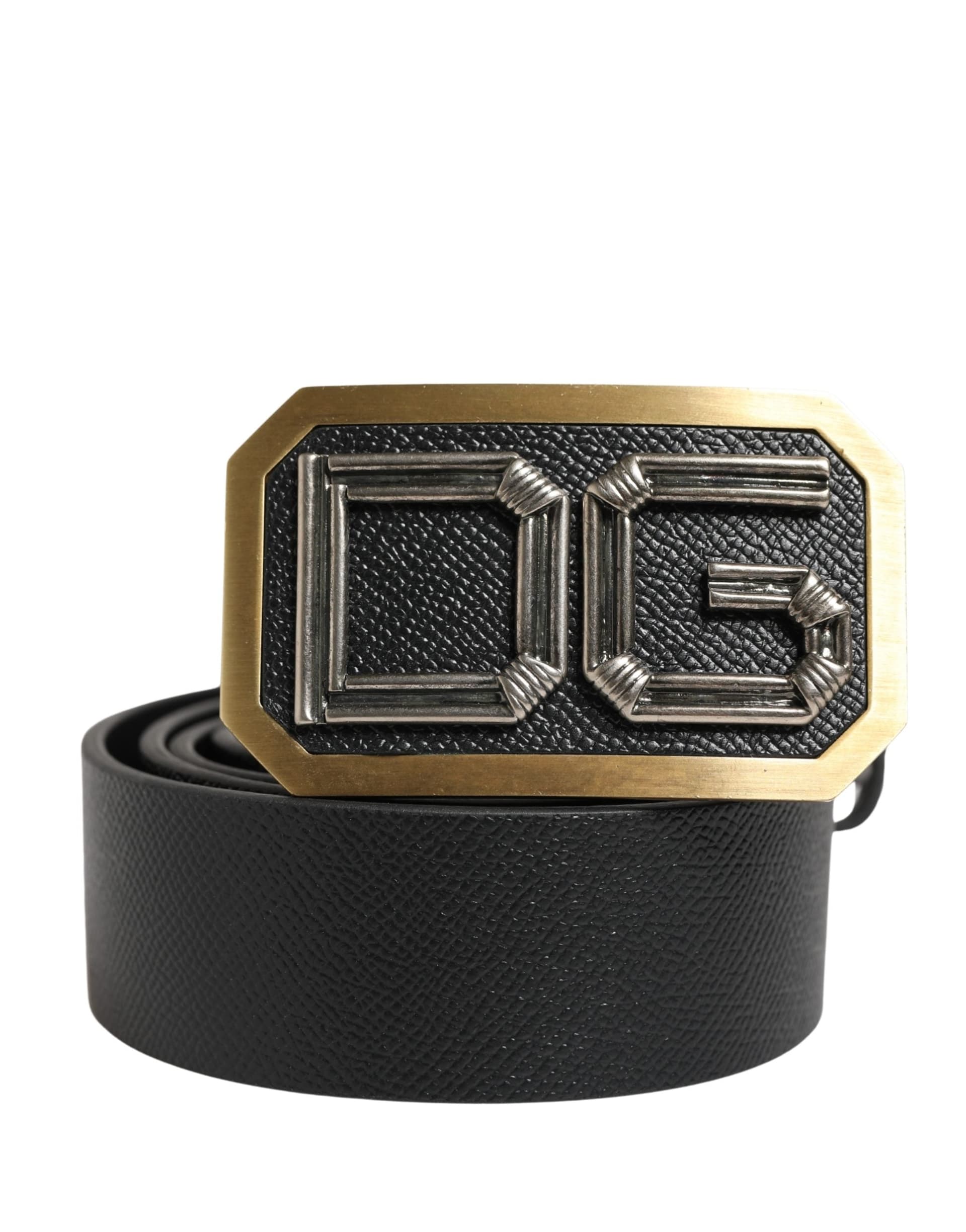Dolce & Gabbana Men Black Leather DG Logo Metal Buckle Belt - 2