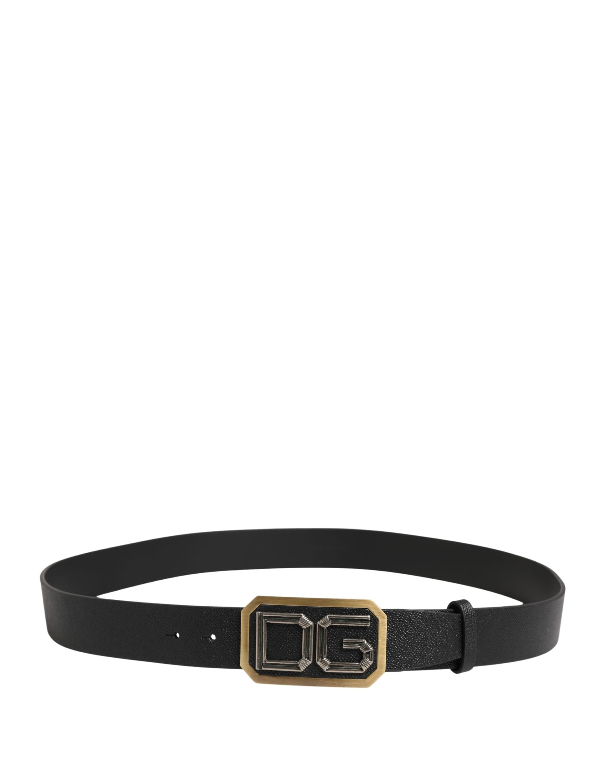 Dolce & Gabbana Men Black Leather DG Logo Metal Buckle Belt - 3
