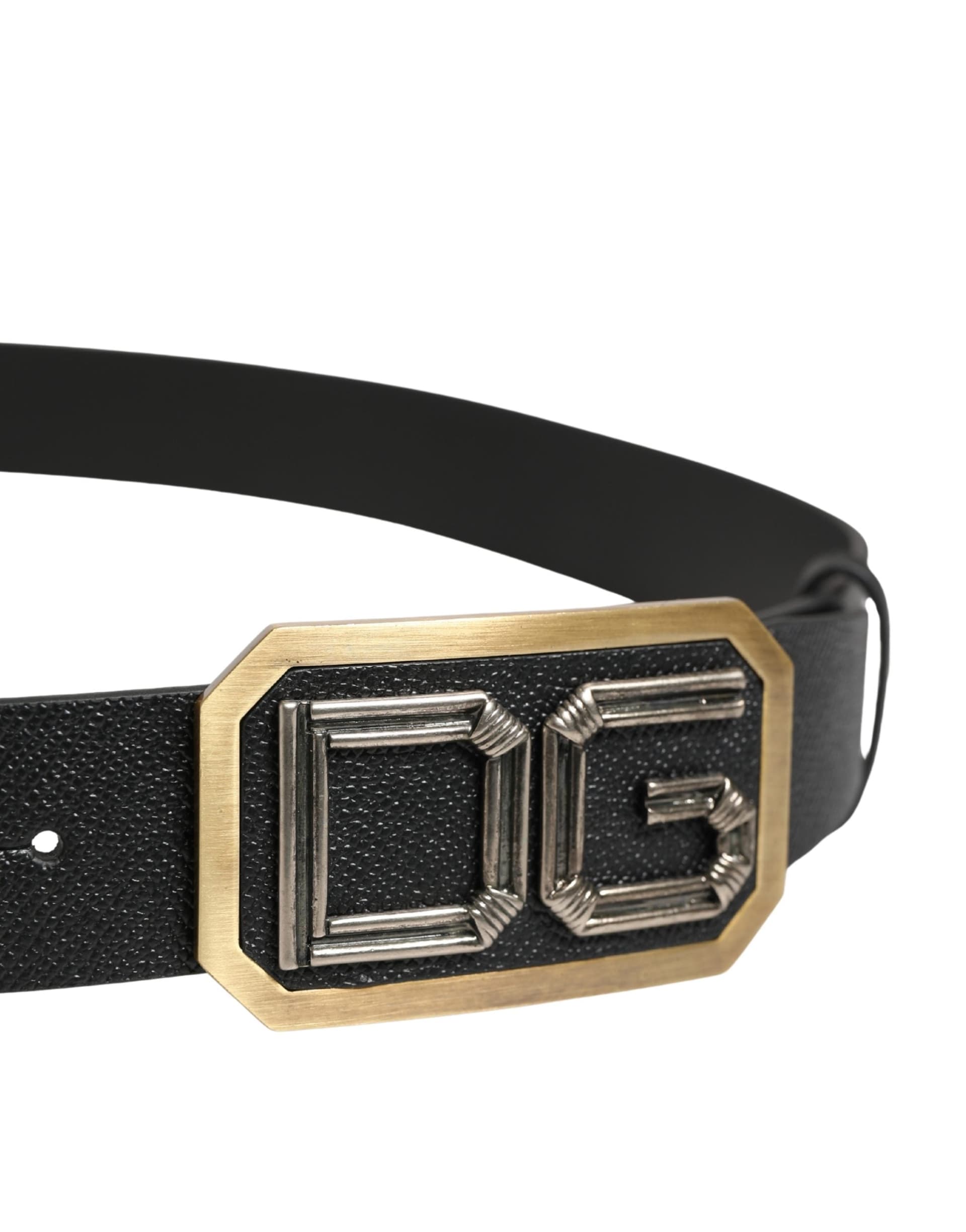 Dolce & Gabbana Men Black Leather DG Logo Metal Buckle Belt - 4